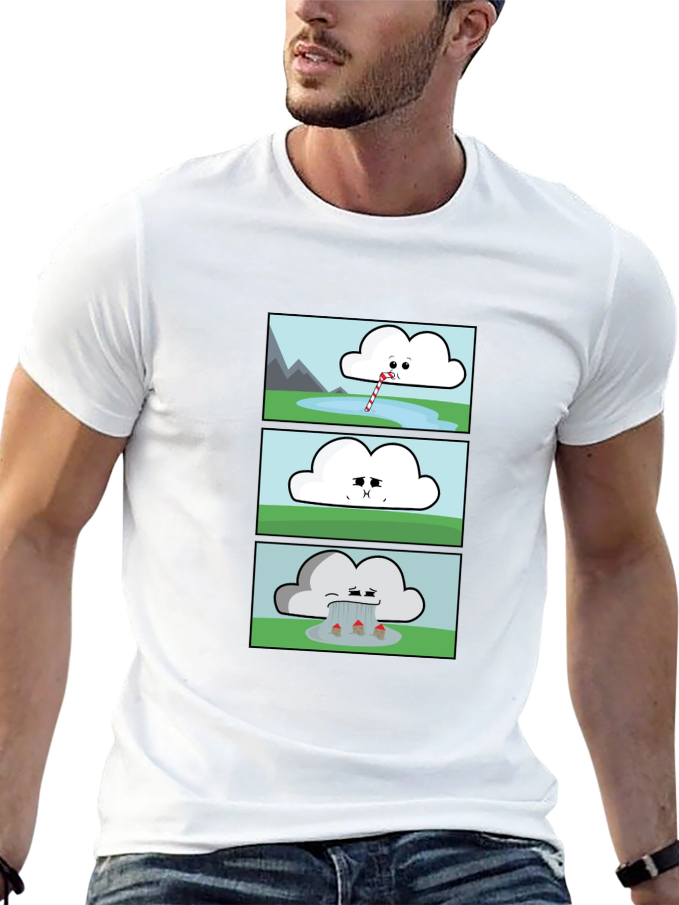 Black Funny Cloud Comic Black T-Shirt view 13