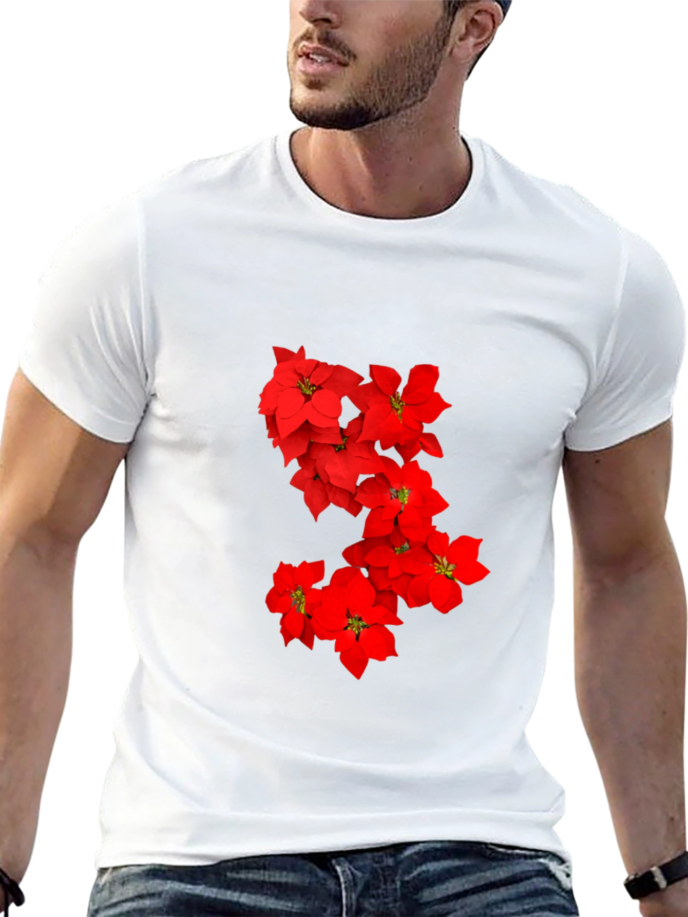 Black Red Floral Print Black T-Shirt for Men view 13