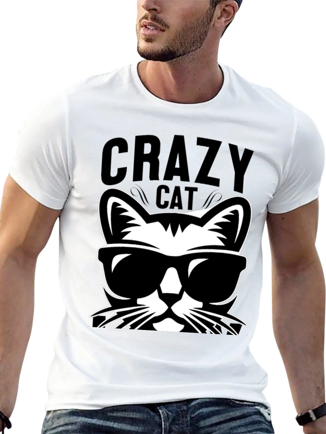 Black Crazy Cat Graphic Tee - Cool Cat T-Shirt view 13