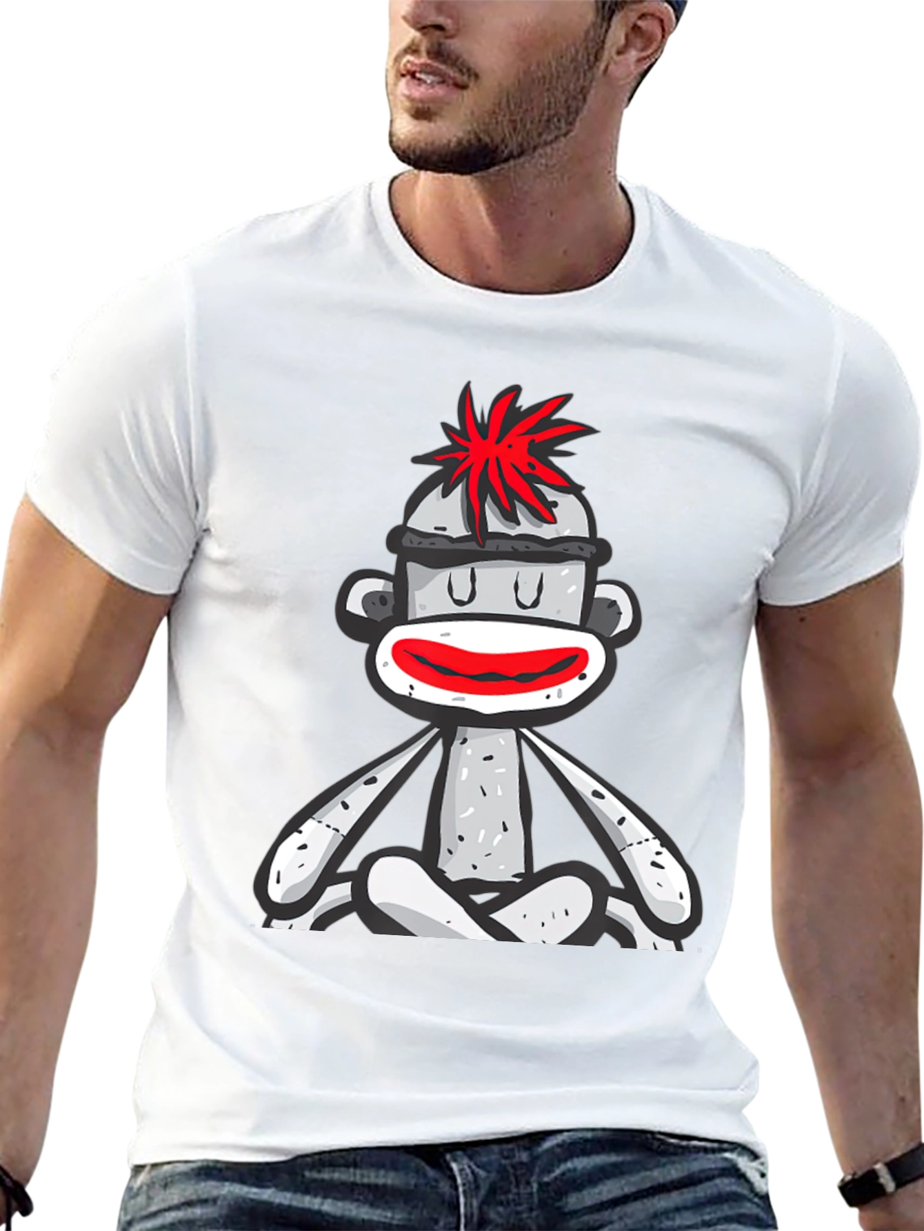 Black Sock Monkey T-Shirt - Meditating Design view 13