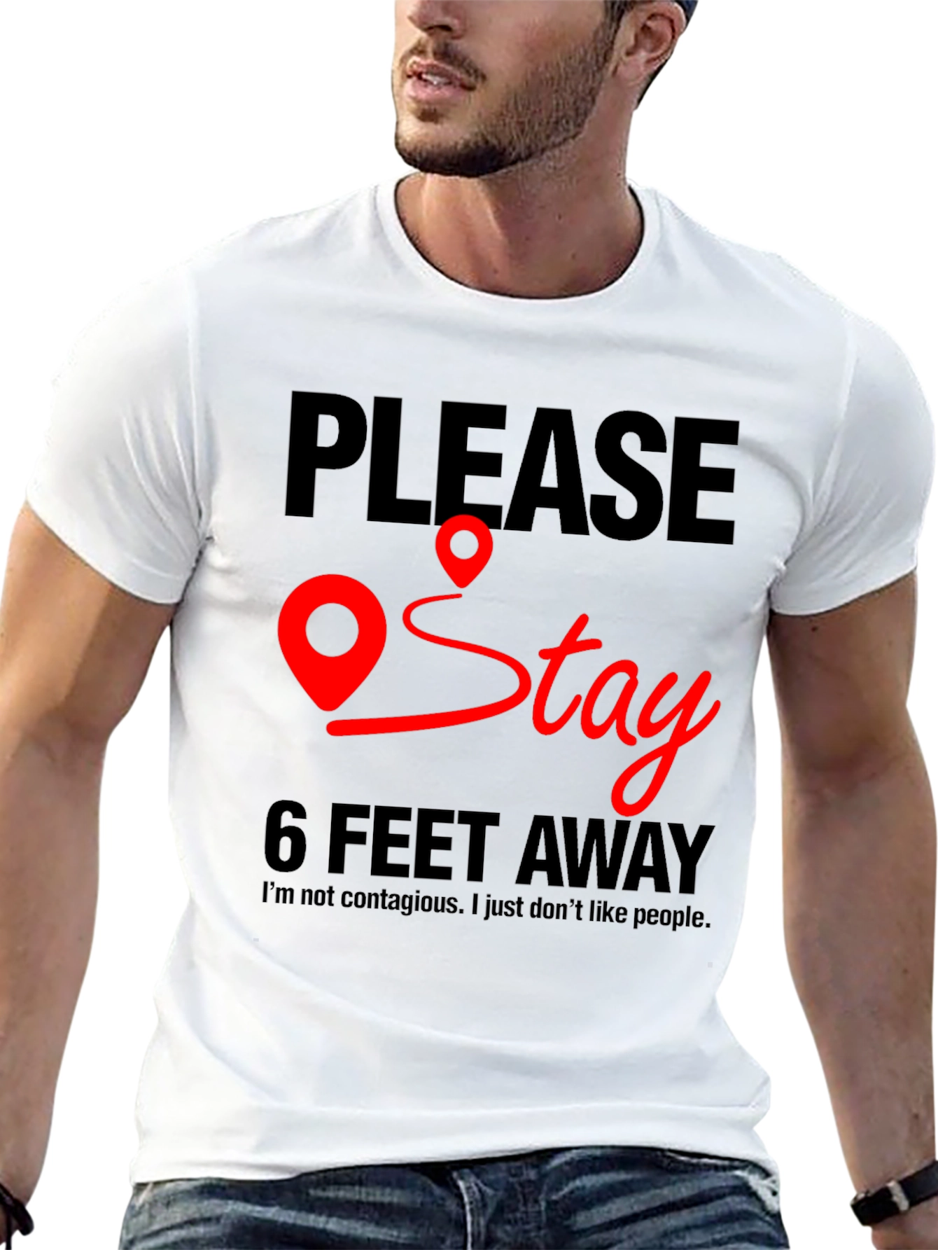 Black Please Stay 6 Feet Away T-Shirt view 13
