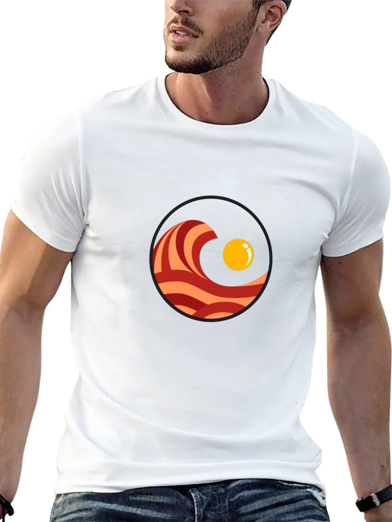 Black Bacon & Egg T-Shirt - Funny Breakfast Graphic Tee view 13