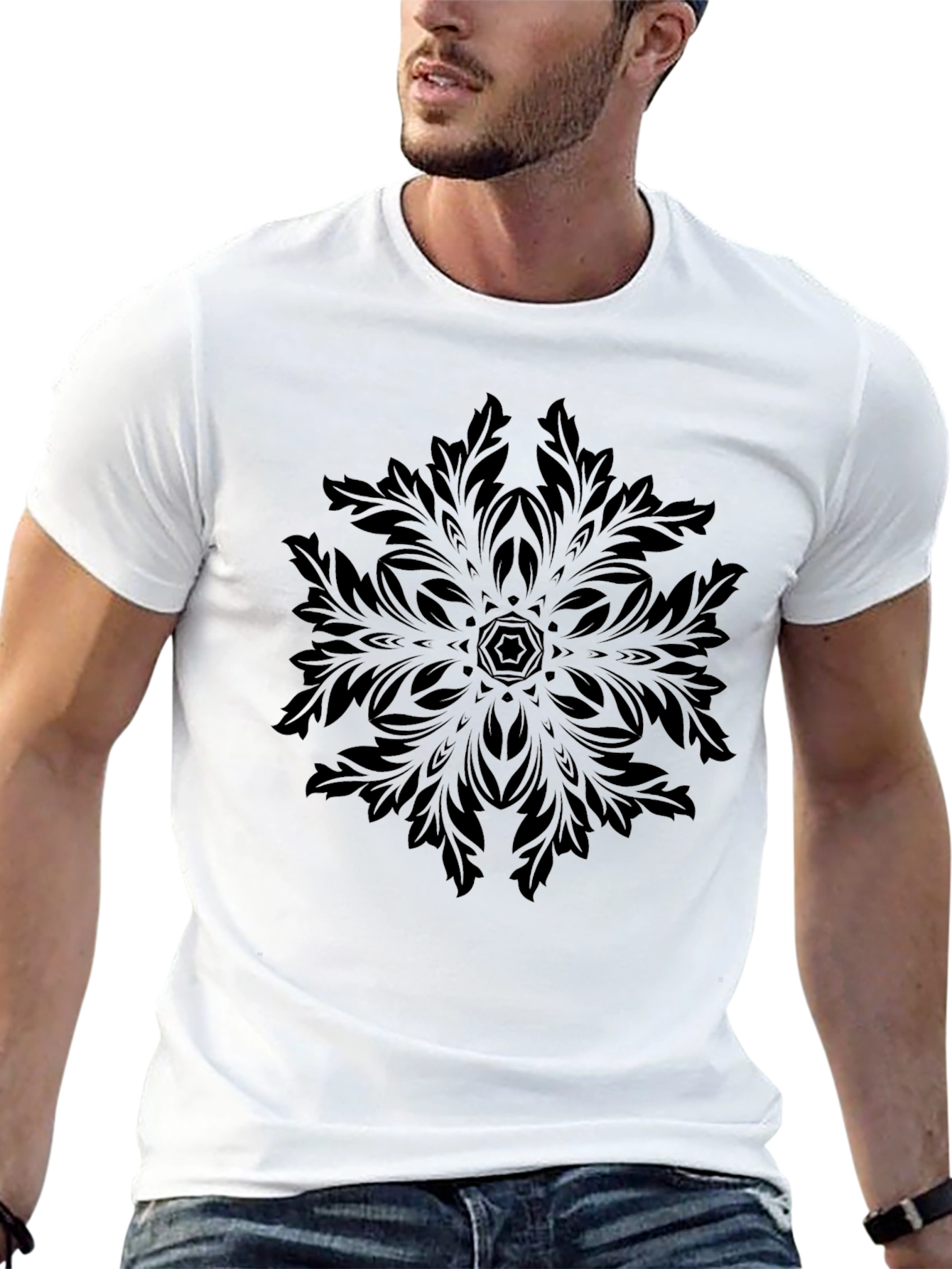 Black Elegant Black Mandala Graphic Tee - Soft Comfort Fit view 13