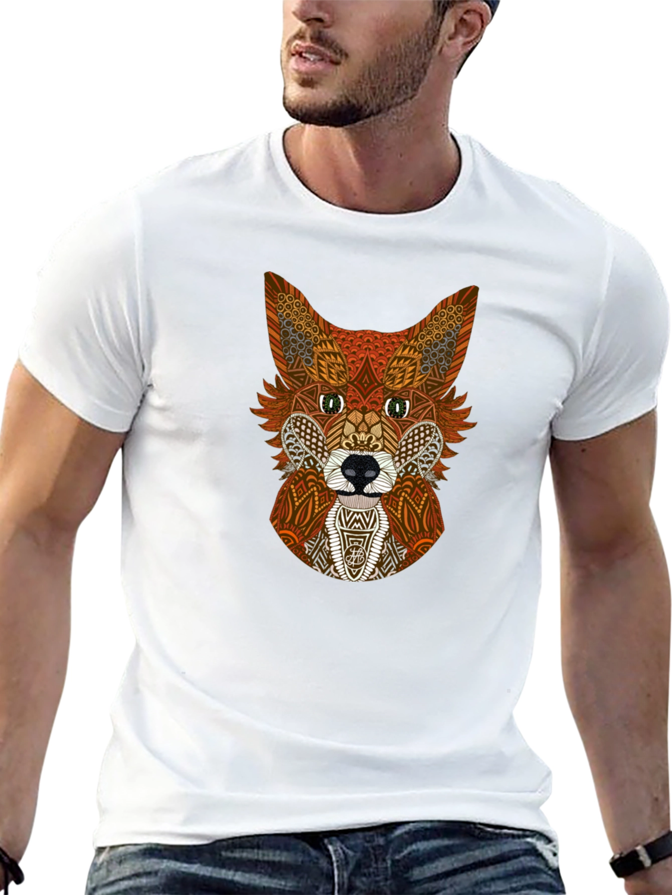 Black Geometric Fox Graphic Tee - Stylish Animal Print Shirt view 13