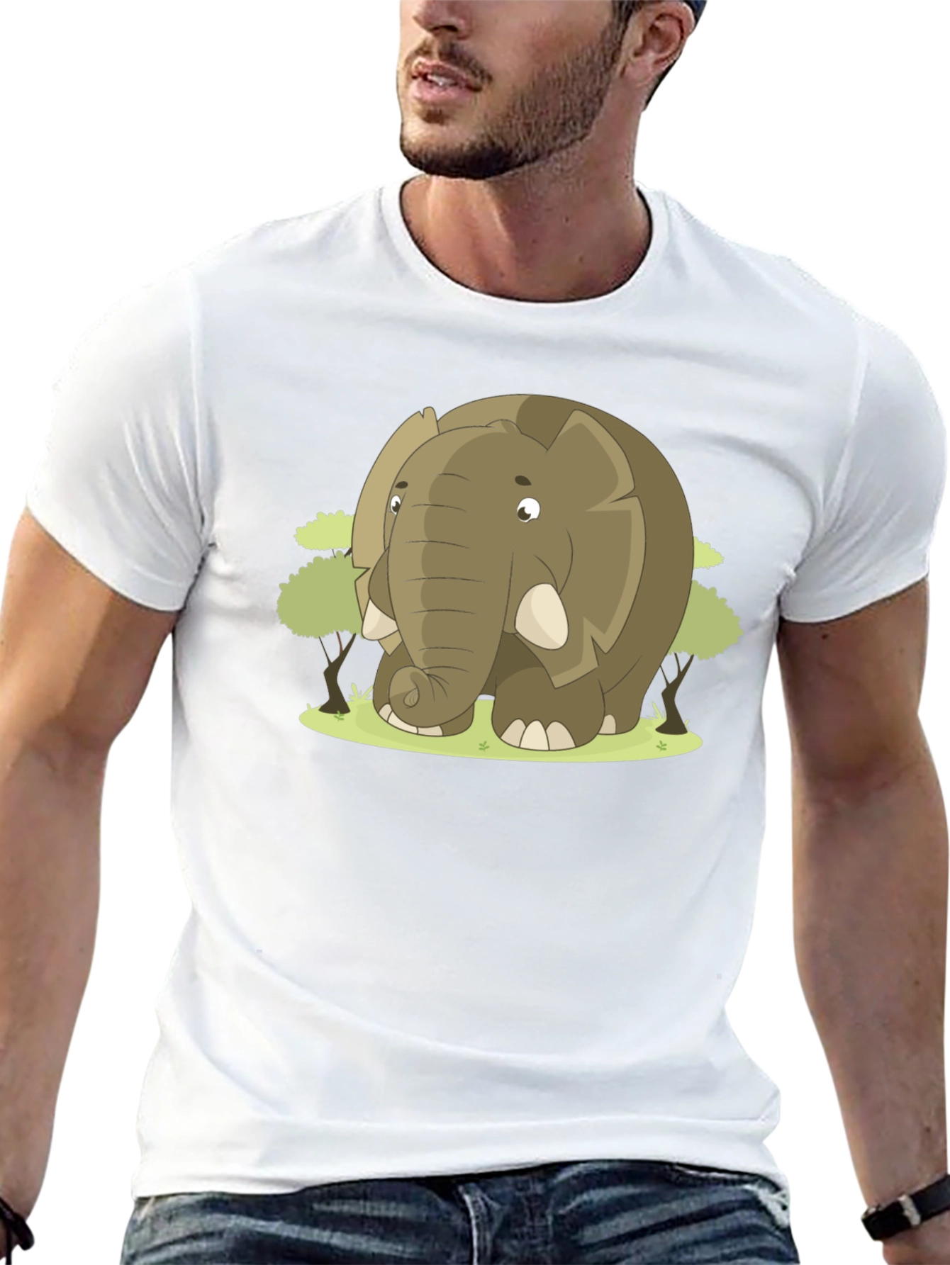 Black Elephant Cartoon Graphic T-Shirt view 13