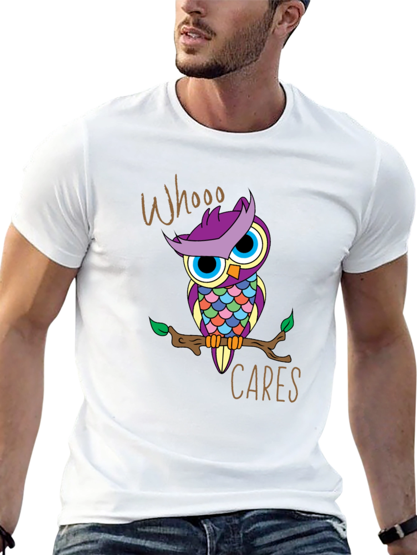 Black Whooo Cares Owl Graphic Print T-Shirt view 13