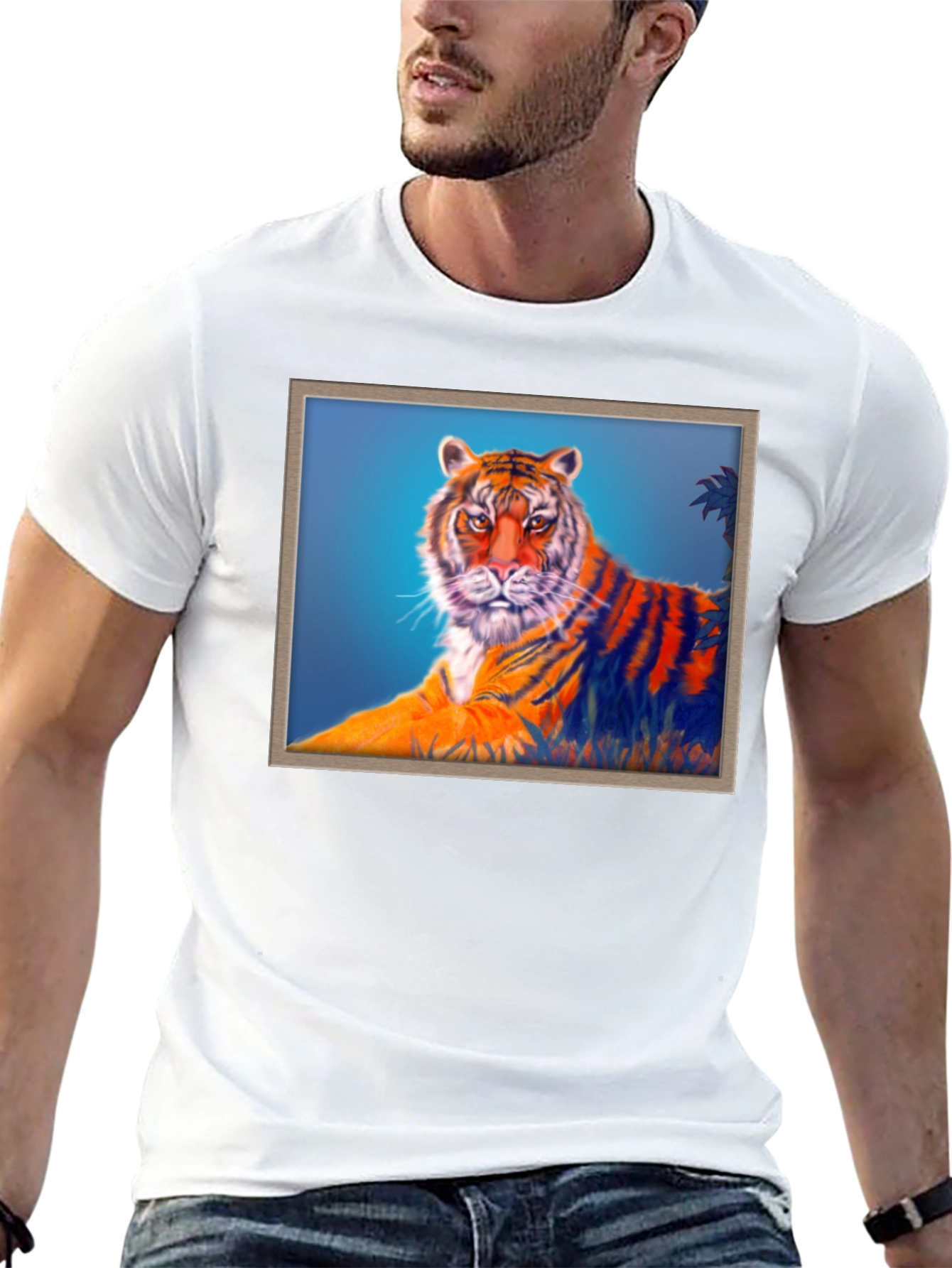 Black Tiger Graphic Print Crew Neck T-Shirt view 13