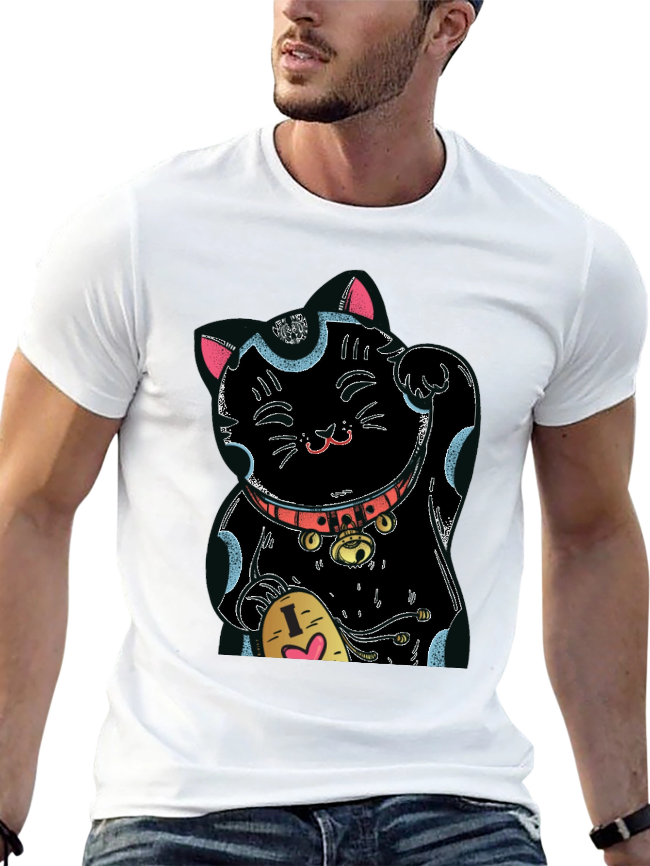 Black Lucky Cat Graphic Tee - Black Cotton Blend view 13