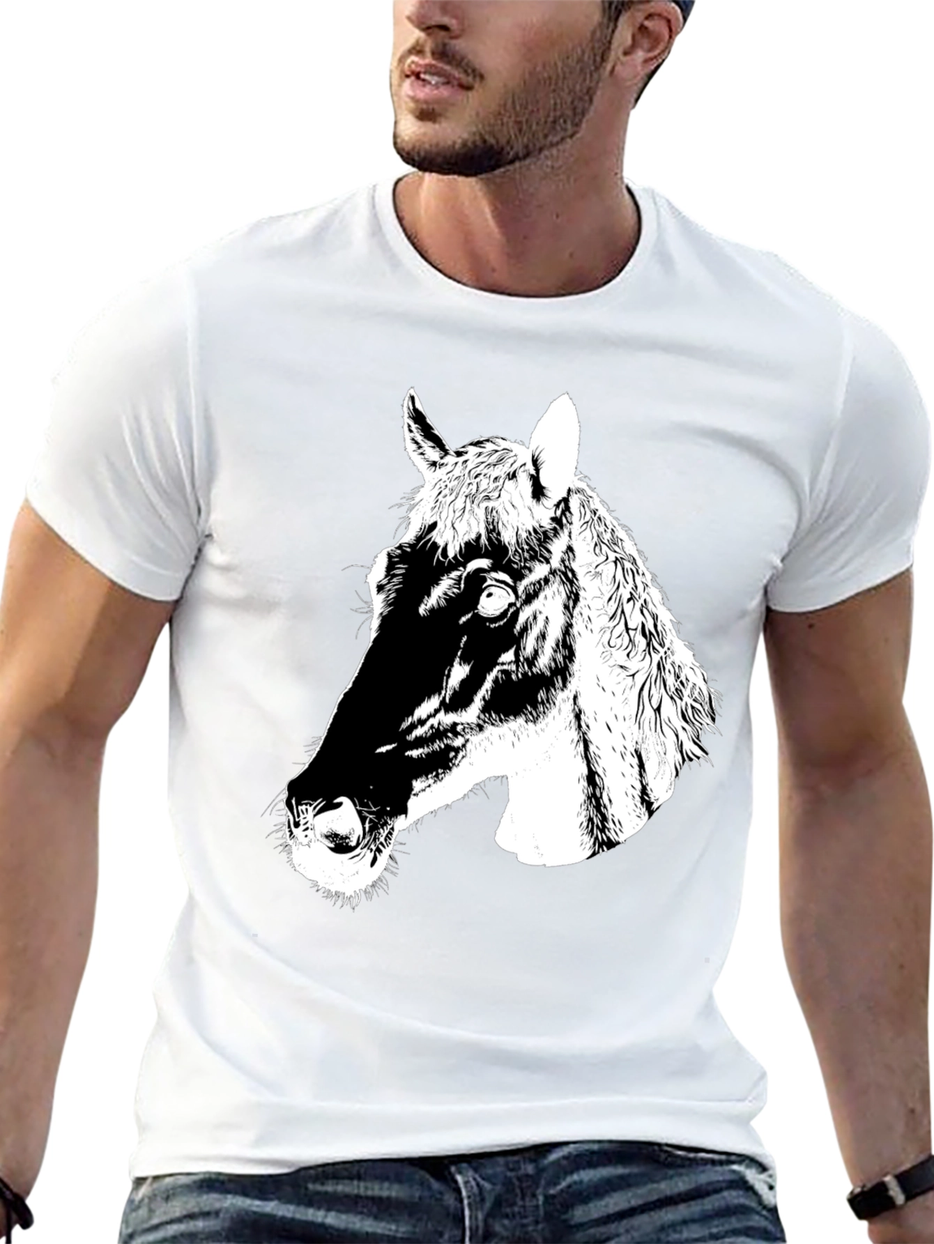 Black Men's Black Horse Graphic T-Shirt view 13