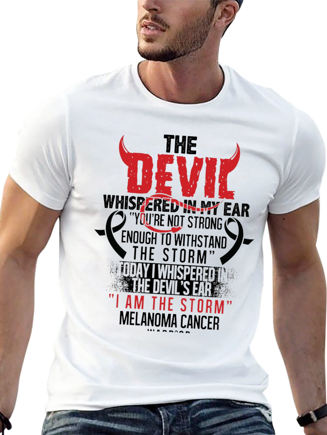 Black The Devil Whispered Melenoma Awareness T-Shirt view 13