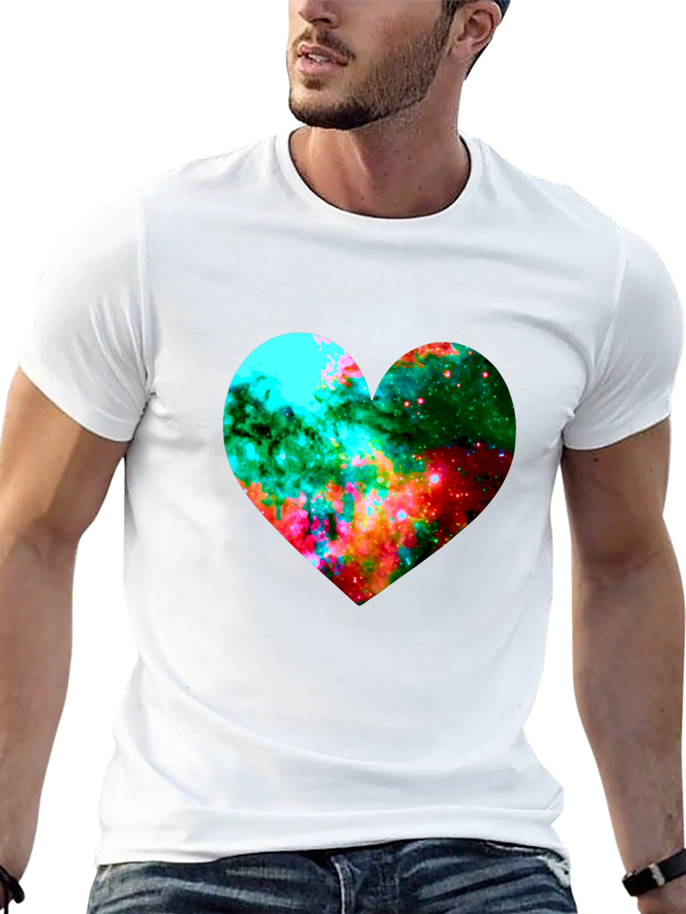 Black Galaxy Heart Graphic Black T-Shirt view 13