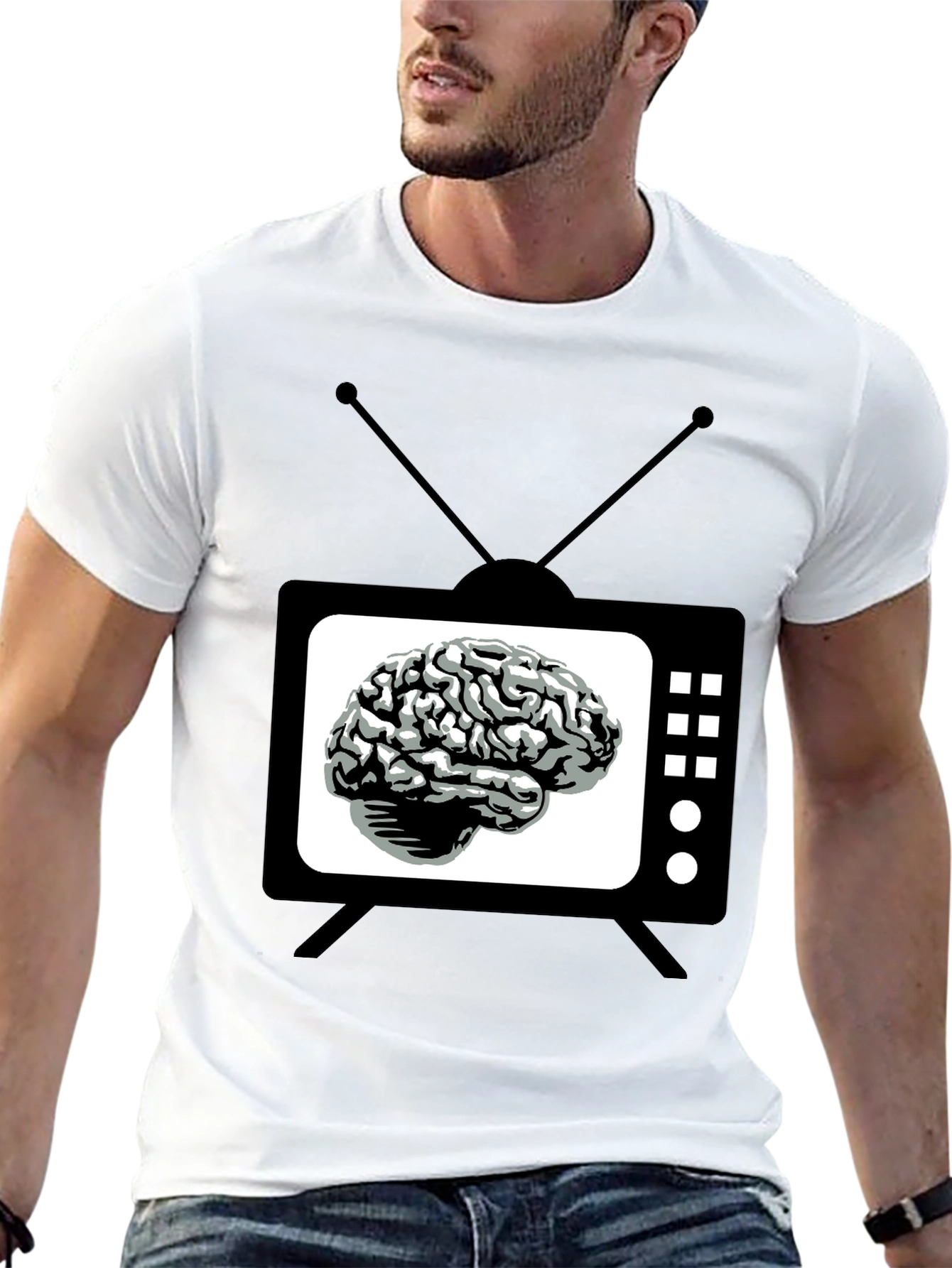 Brain TV Graphic Tee - Black Novelty T-Shirt - 13