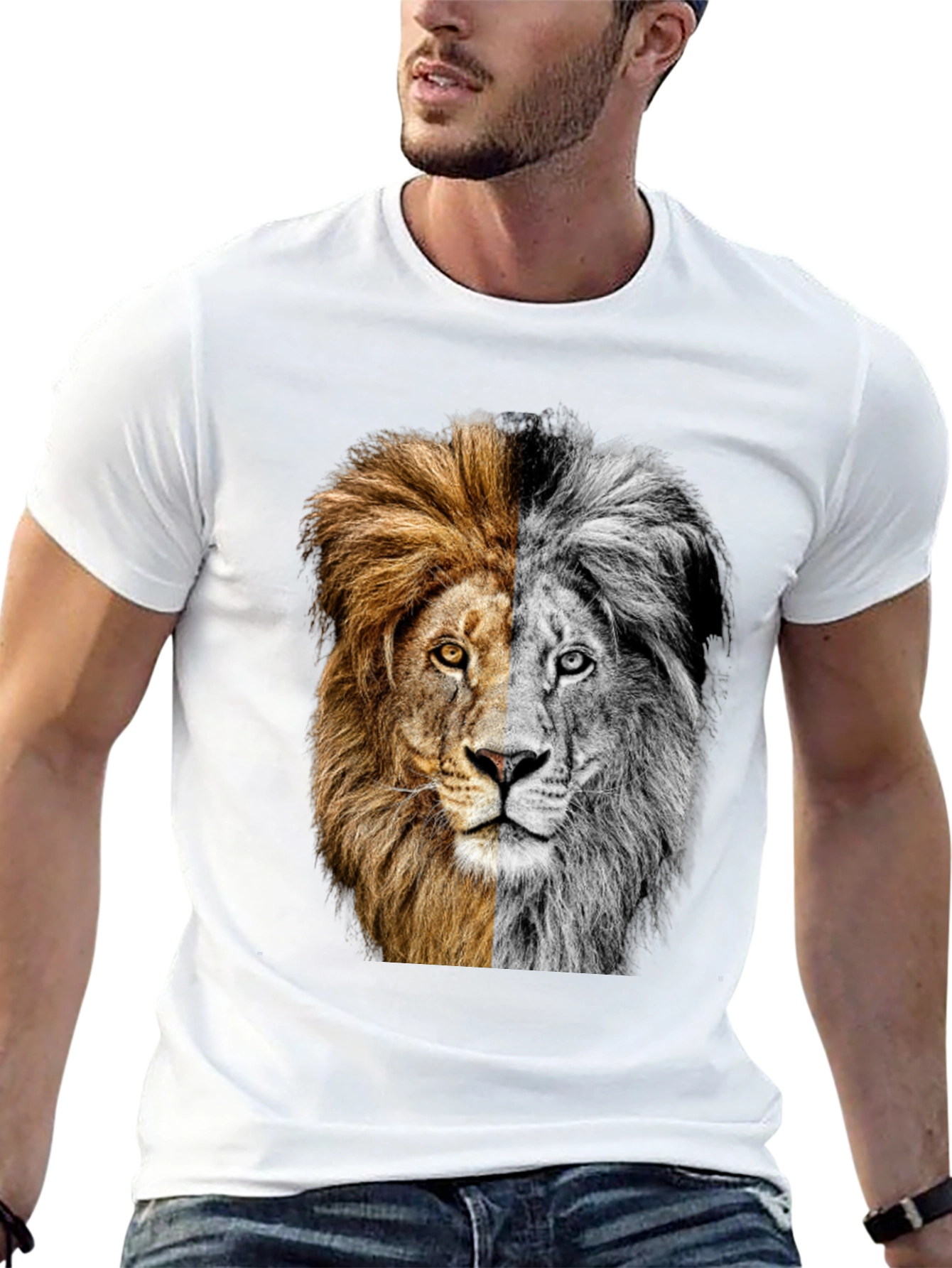 Black Two-Faced Lion Graphic Tee - Bold Animal Print view 13