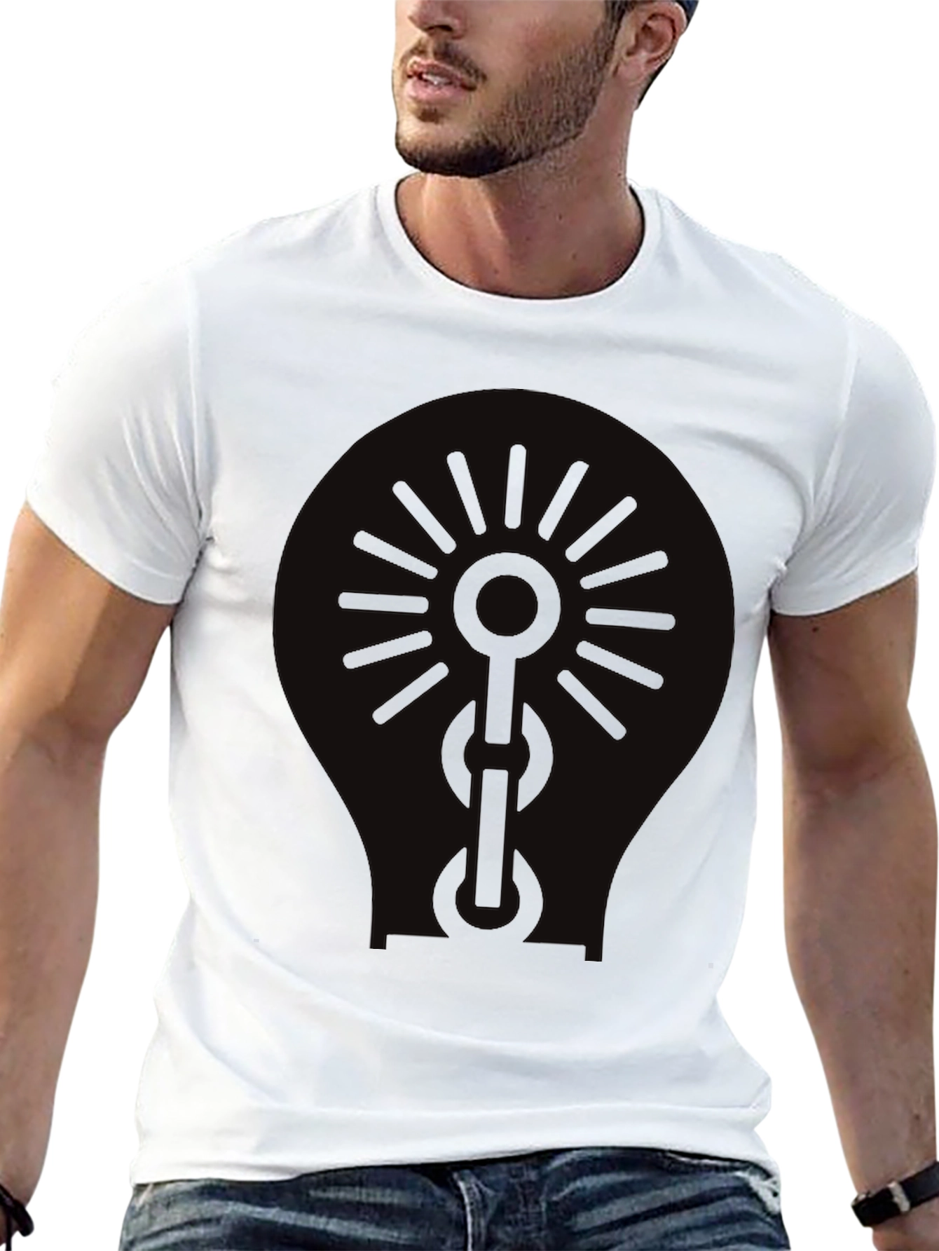 Black Black Graphic Tee - Sun & Chain Design view 13