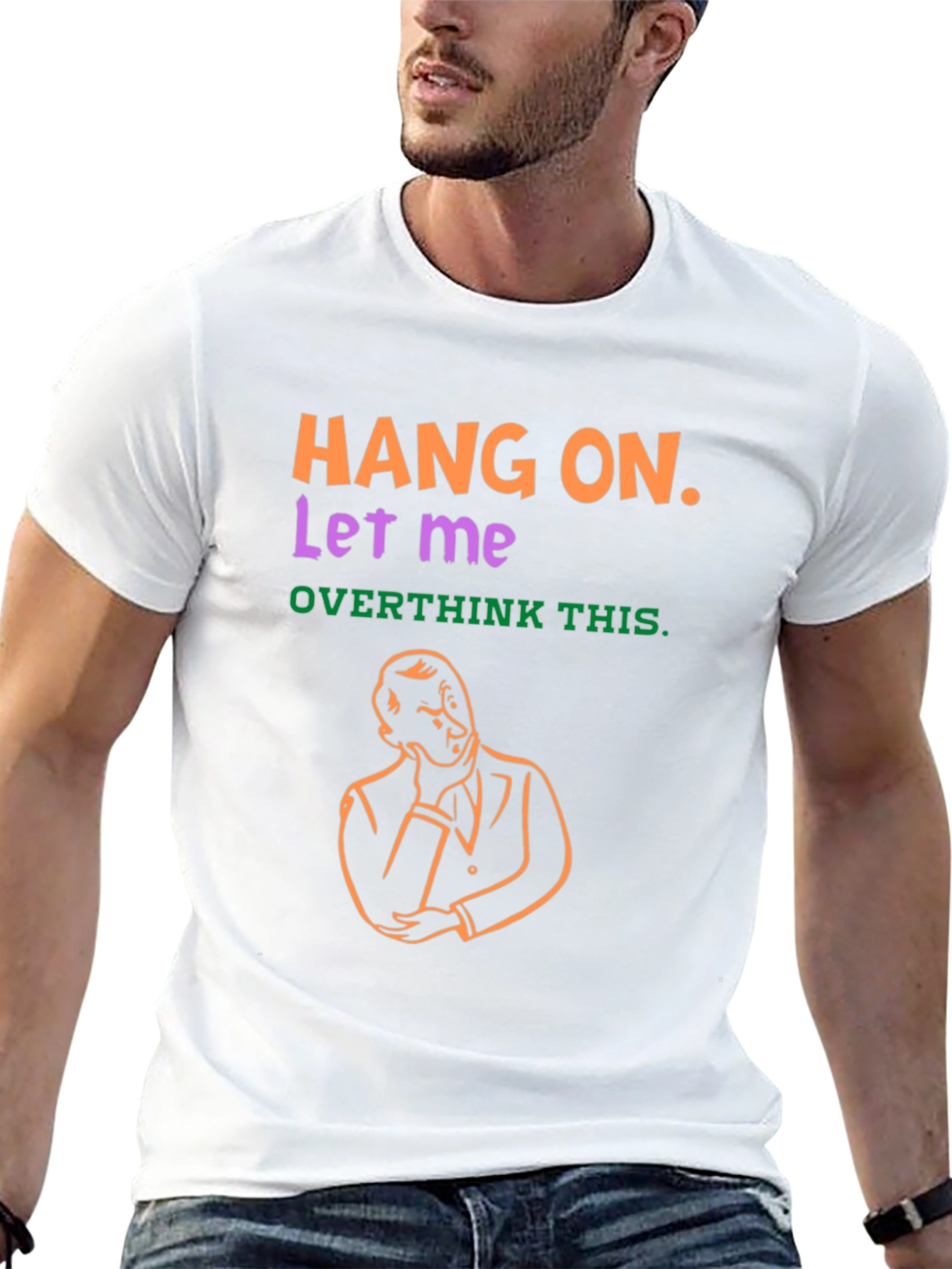 Black Hang On Overthinker T-Shirt Funny Graphic Tee view 13