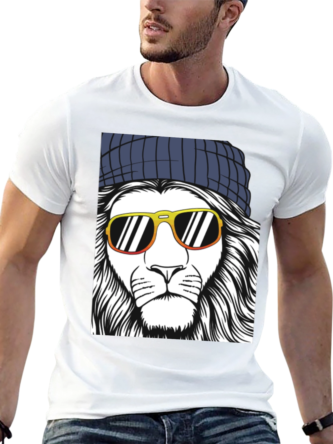 Black Cool Lion Graphic Tee - Men's Black T-Shirt view 13