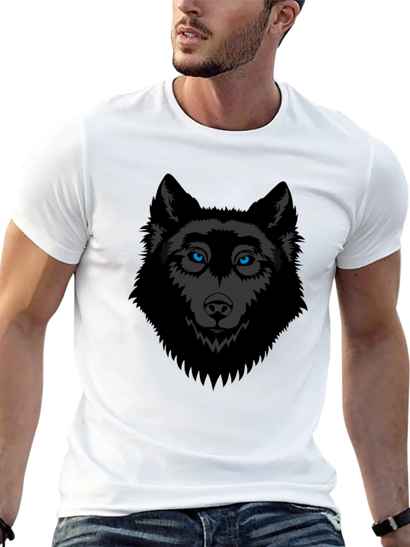 Black Men's Black Wolf Graphic T-Shirt view 13