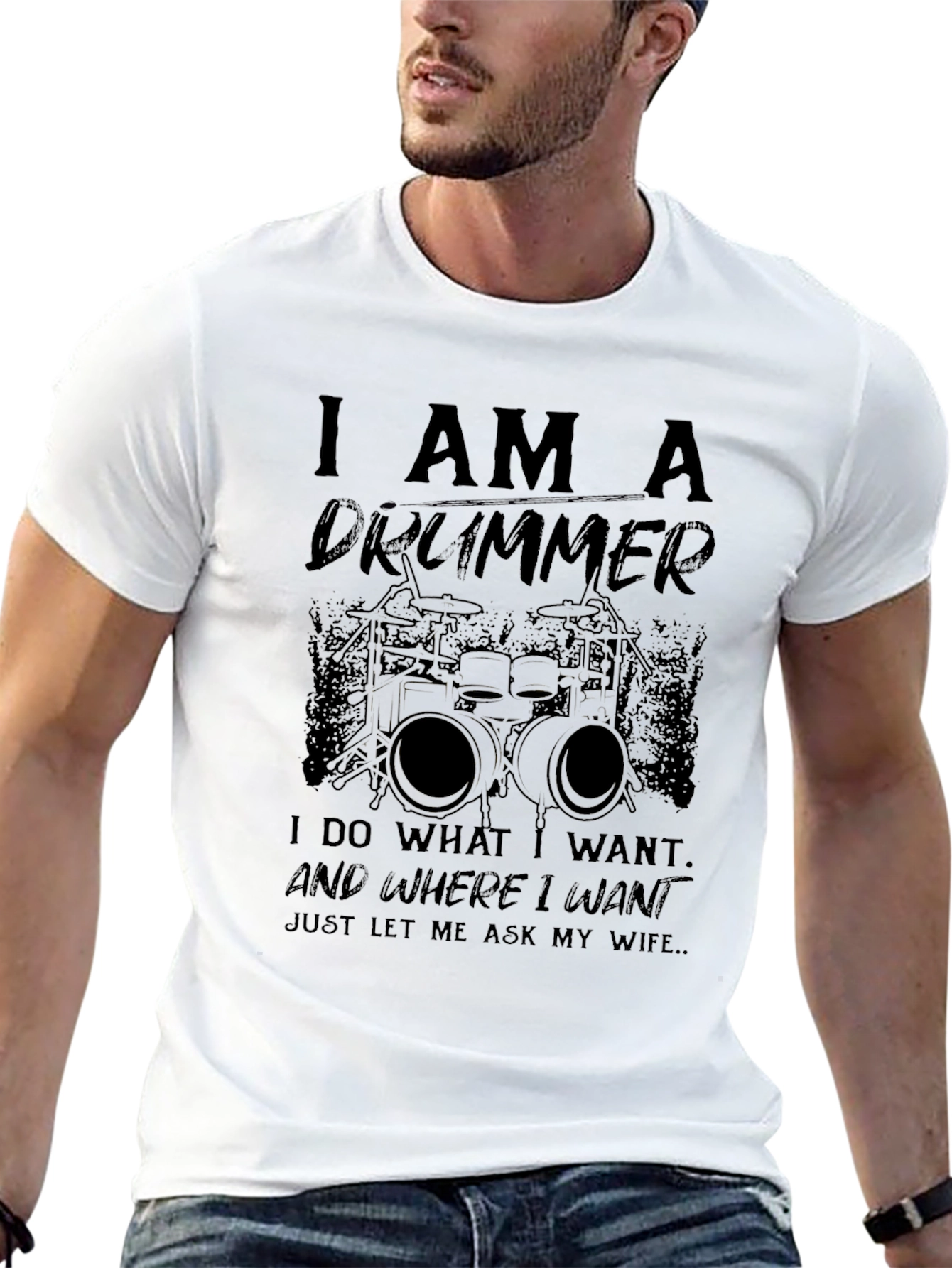 Black I AM A DRUMMER Graphic T-Shirt view 13