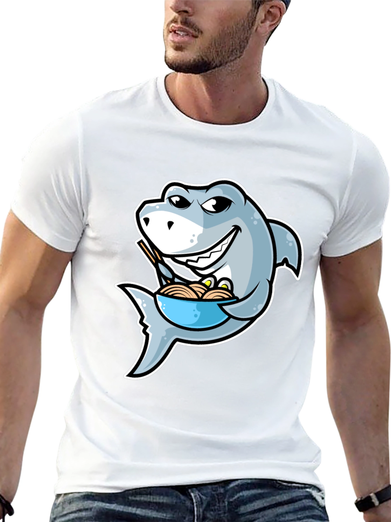 Black Shark Ramen T-Shirt - Funny Cartoon Graphic Tee view 13