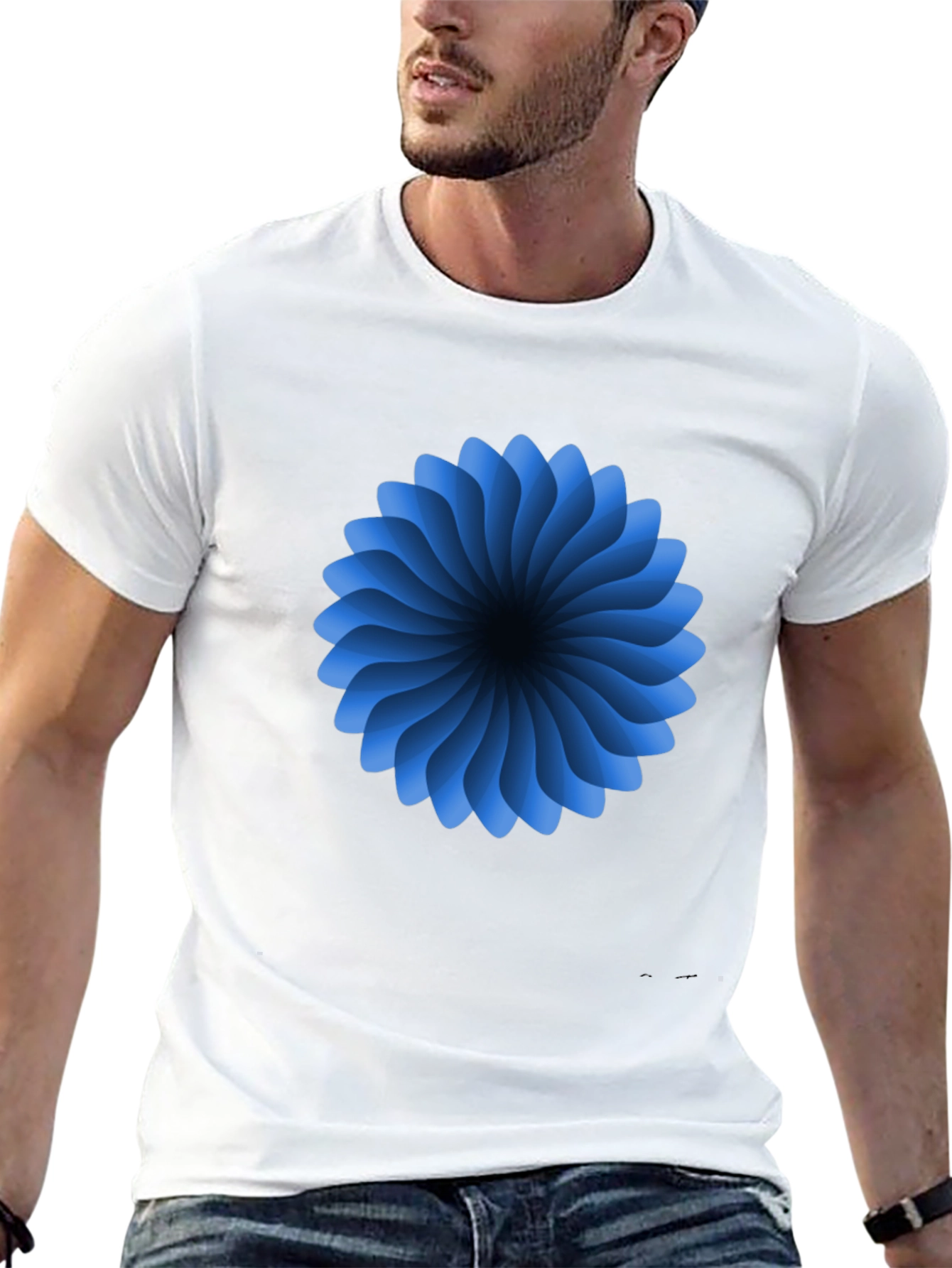 Black Abstract Blue Flower Graphic Black T-Shirt view 13