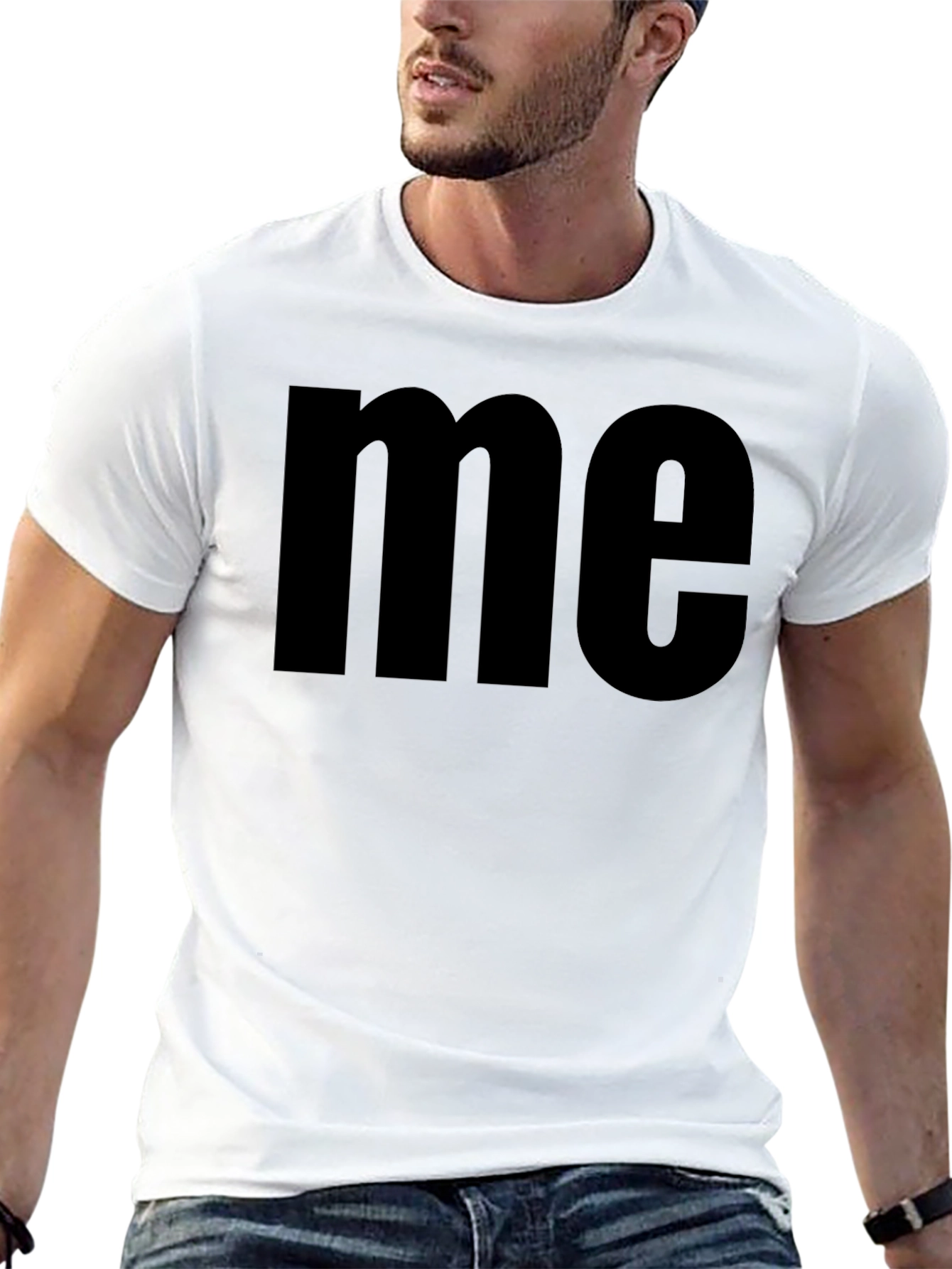 Black Simple 'Me' Graphic Tee - Black Cotton T-Shirt view 13