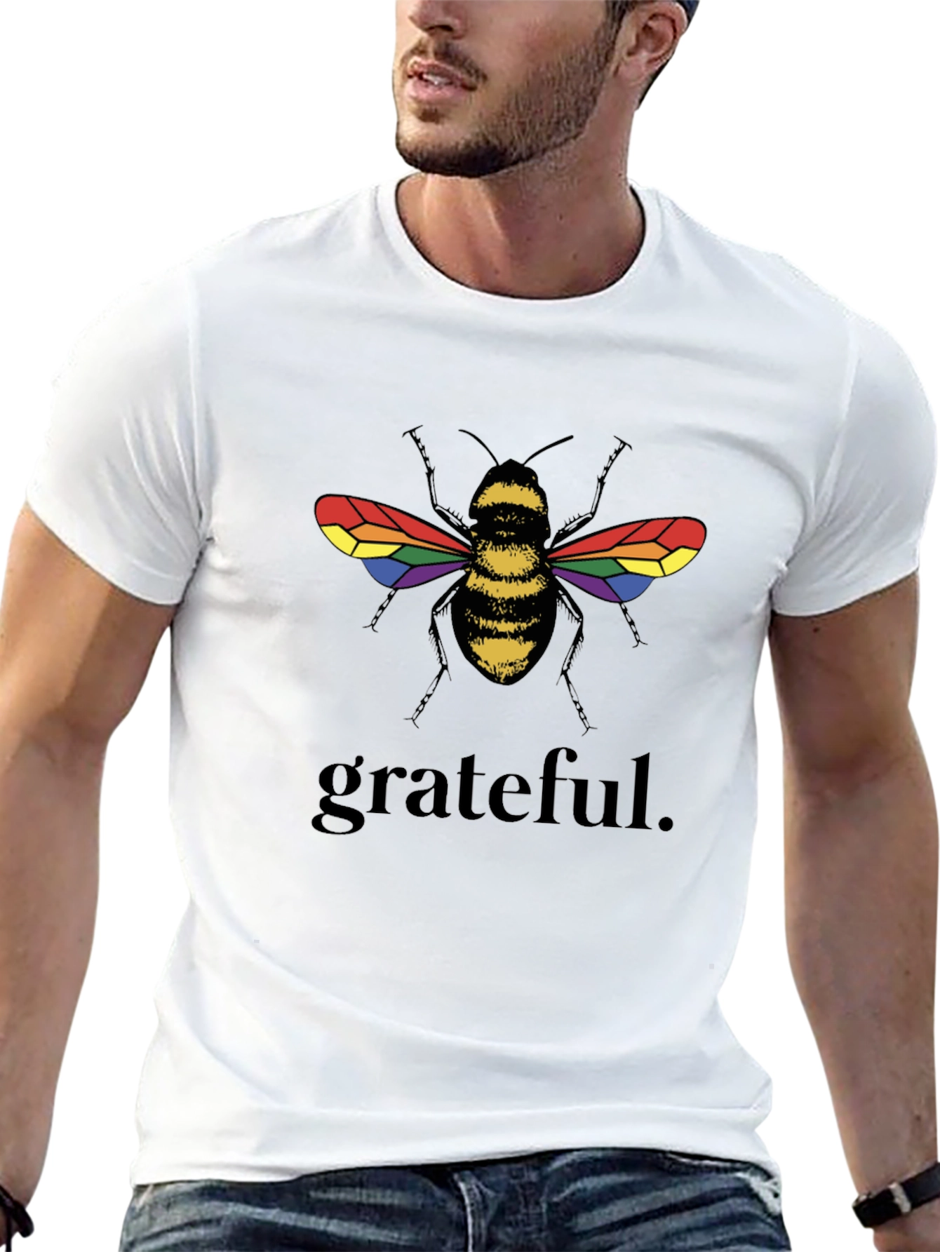 Black Grateful Bee Graphic T-Shirt - Pride Wings, Black Tee view 13