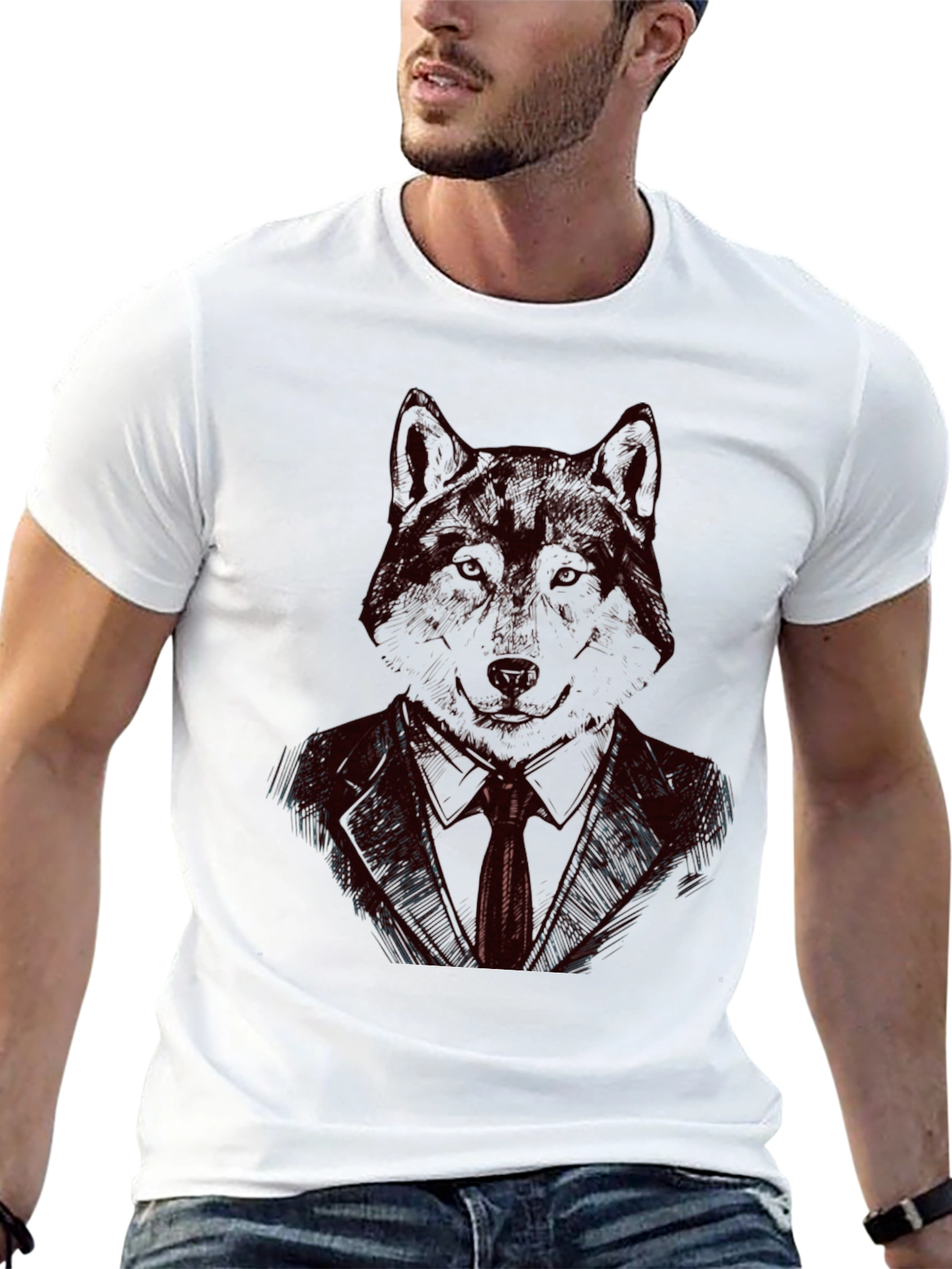 Black Wolf in Suit Black T-Shirt - Unique Graphic Tee view 13