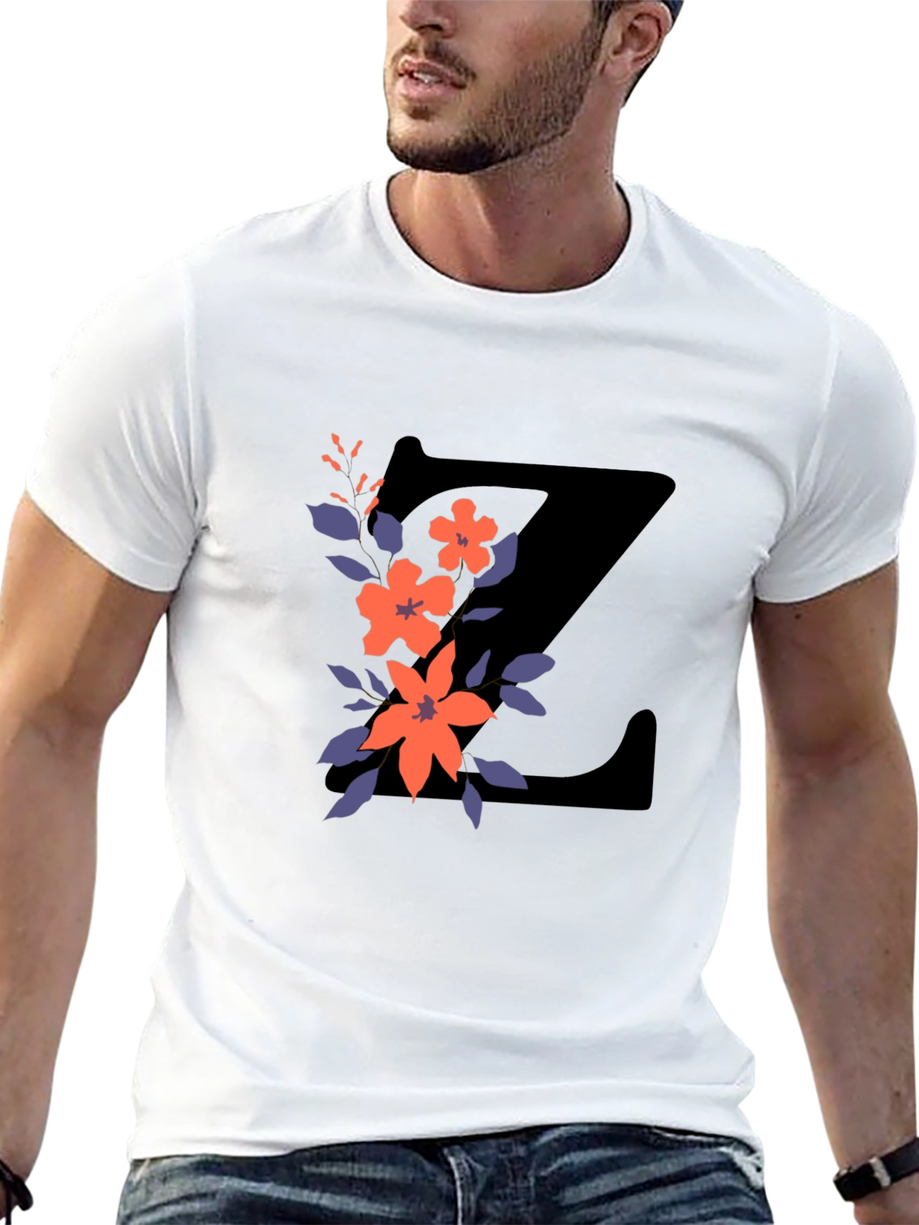 Black Floral Letter Z Black T-Shirt view 13