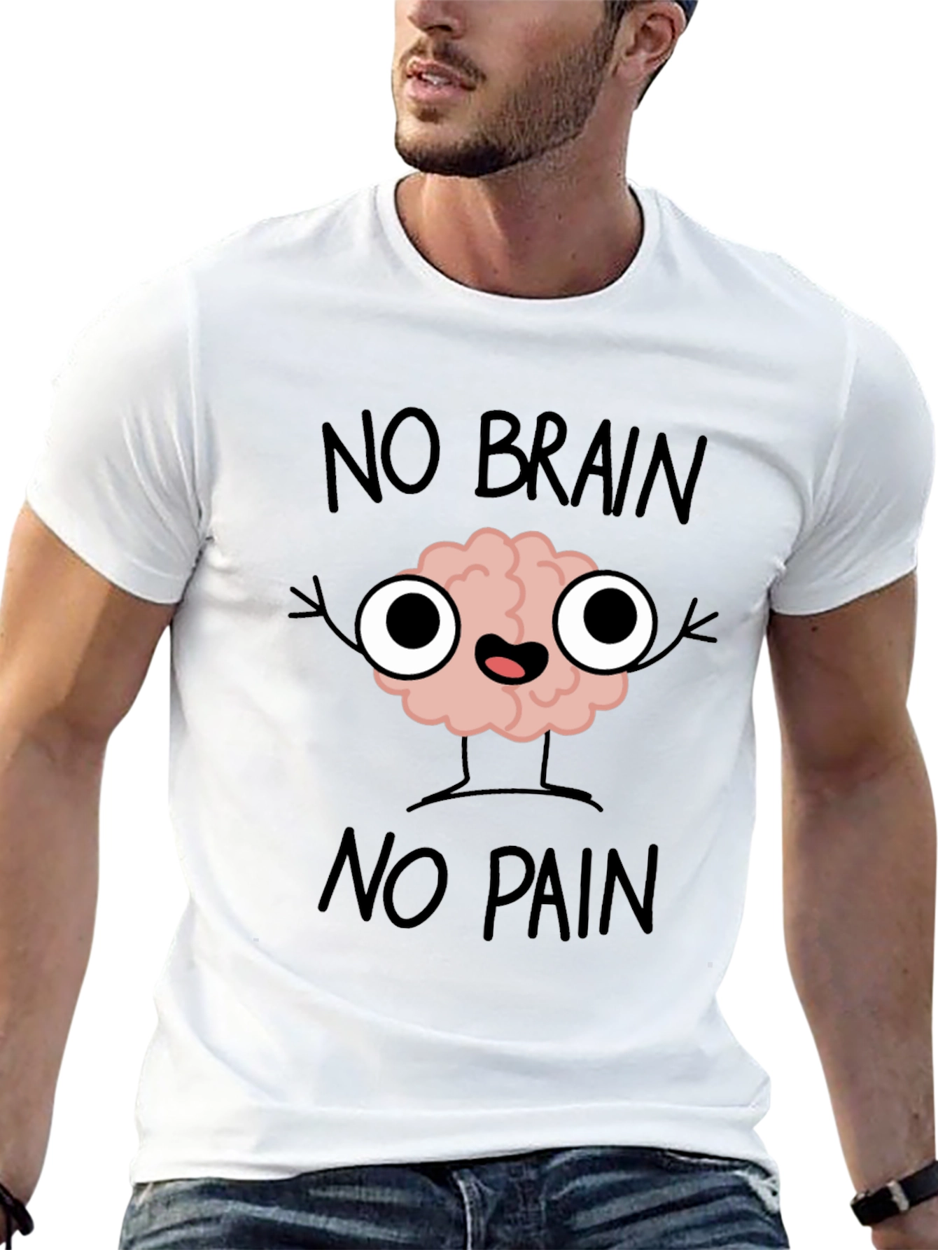 Black No Brain No Pain T-Shirt - Funny Graphic Tee view 13