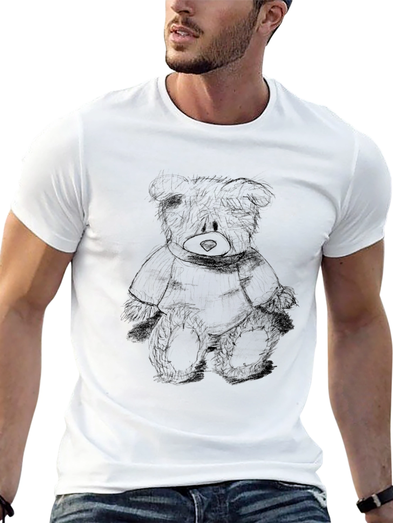 Black Black Teddy Bear Sketch Tee view 13