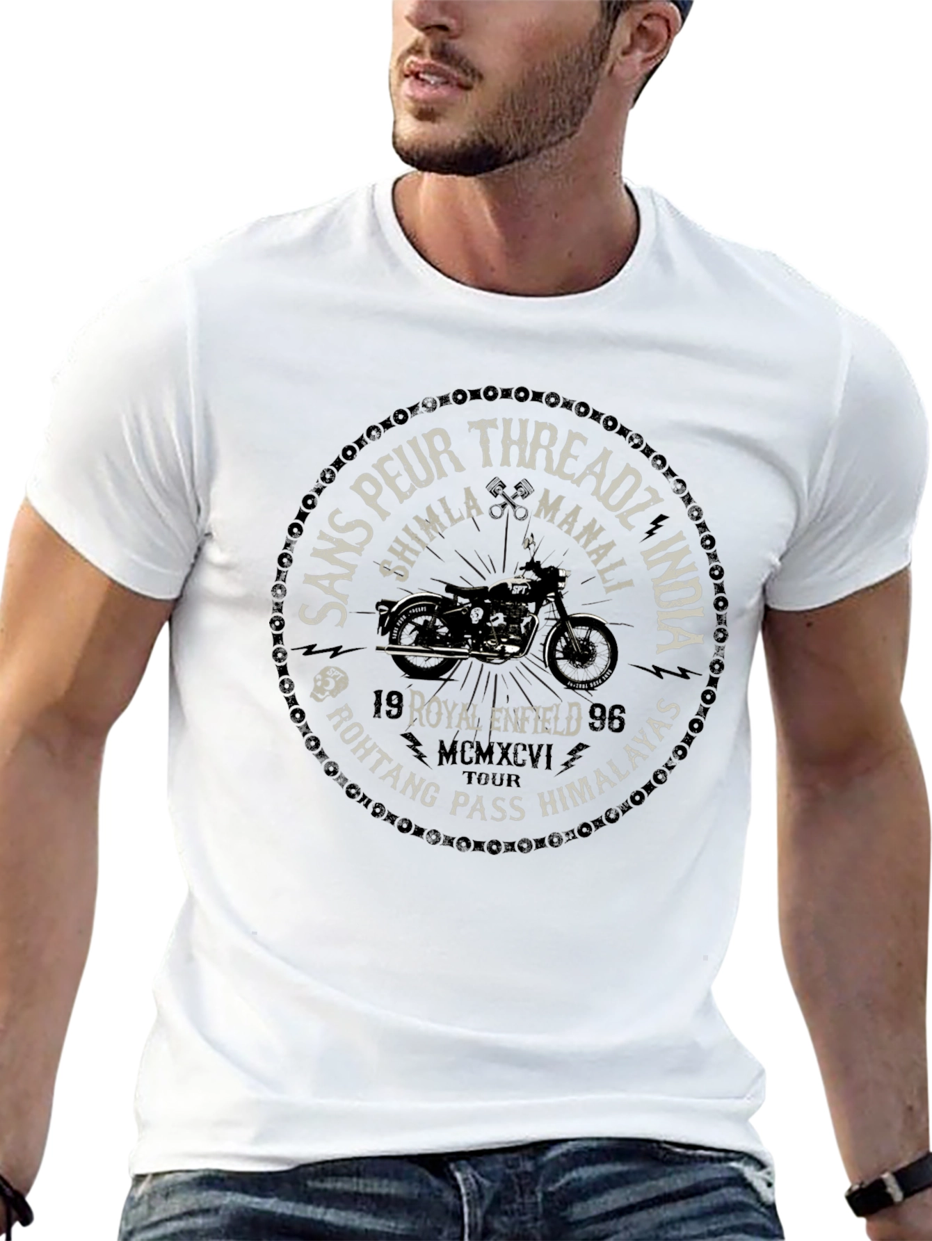Black Sans Peur Threadz Royal Enfield Motorcycle T-Shirt view 13
