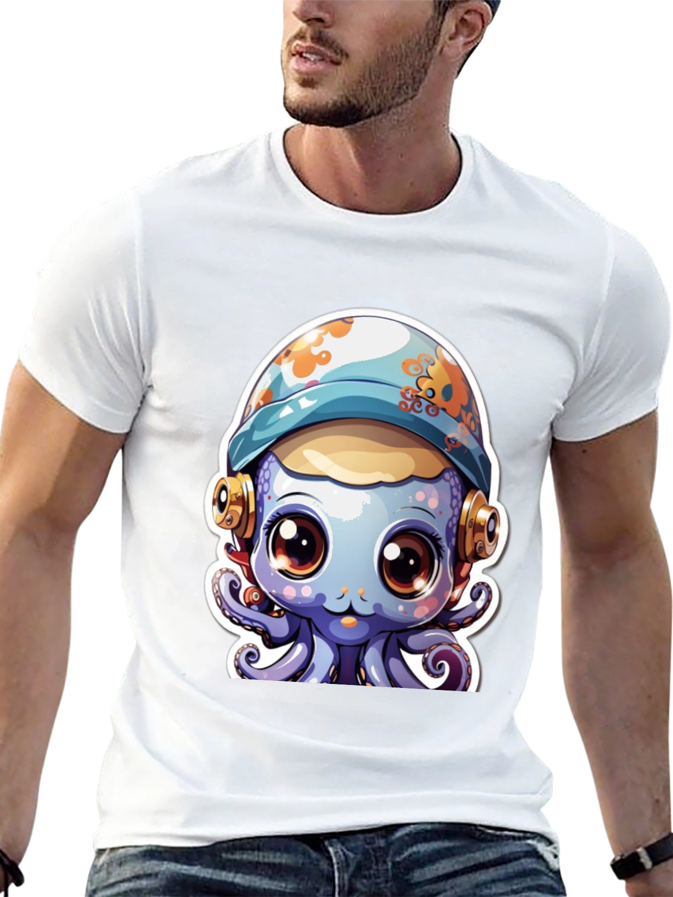 Black Cute Octopus Tee - Unique Graphic T-Shirt view 13