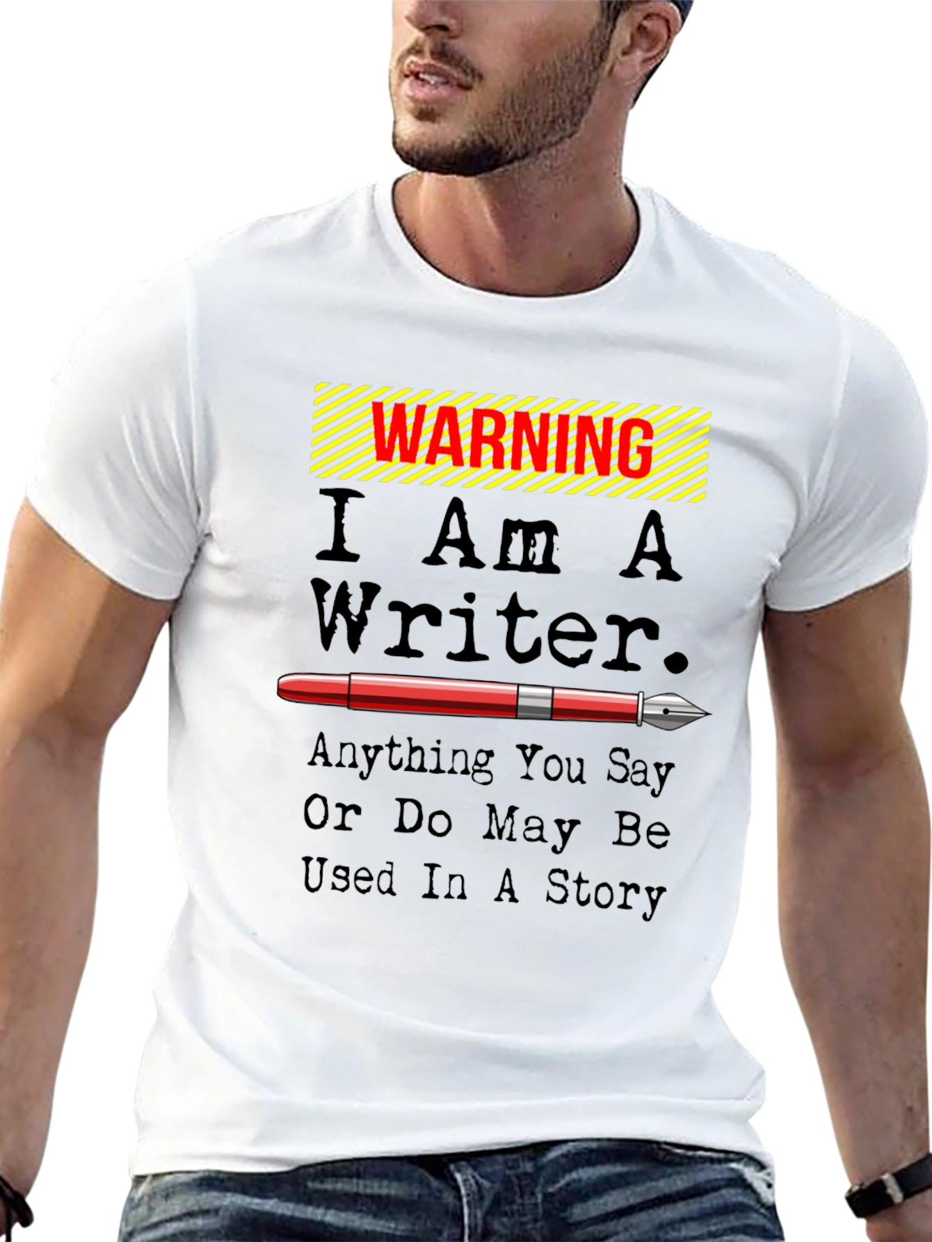 Black Warning I Am A Writer Novelty Graphic T-Shirt view 13
