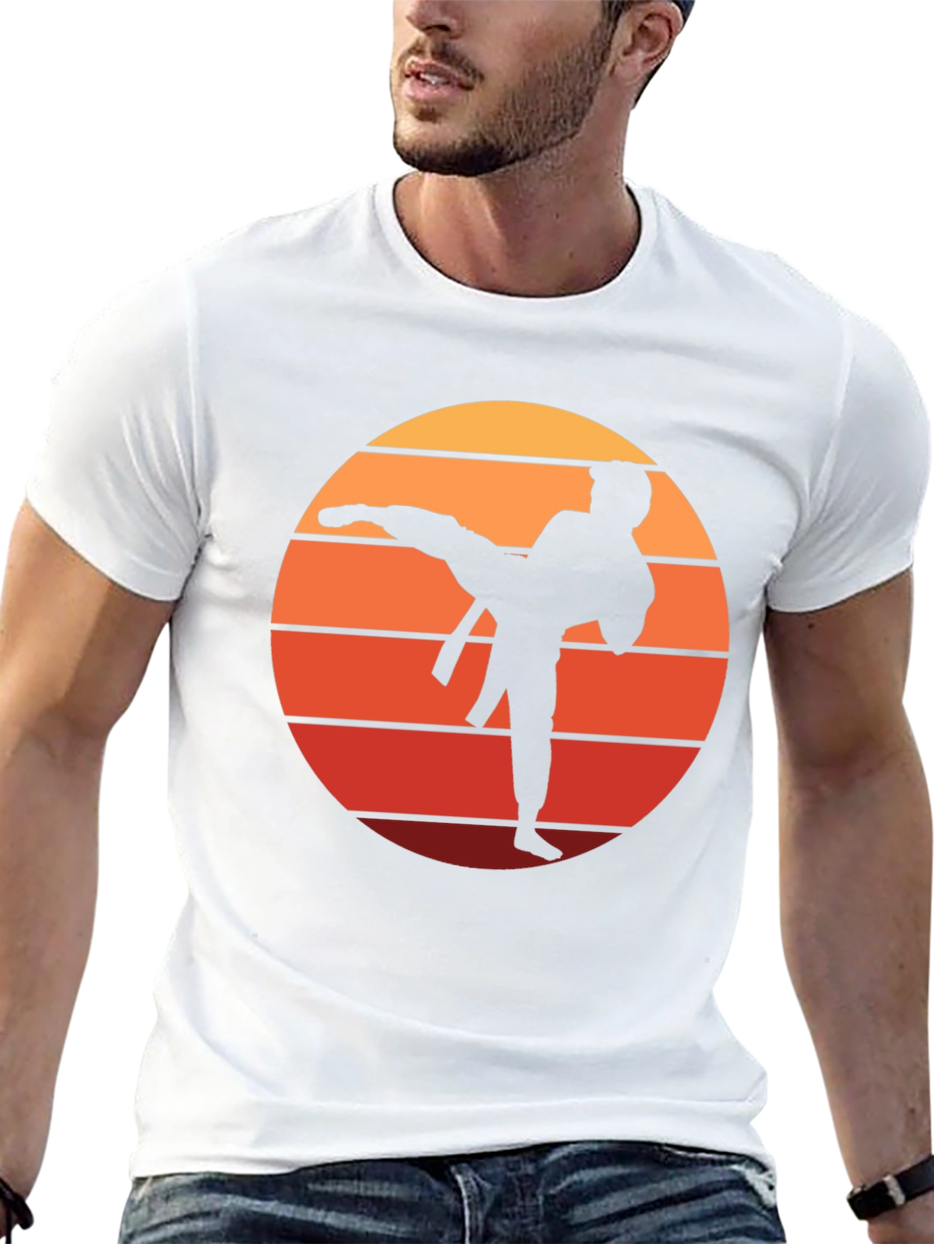 Black Karate Sunset Graphic Tee - Martial Arts Silhouette T-Shirt view 13