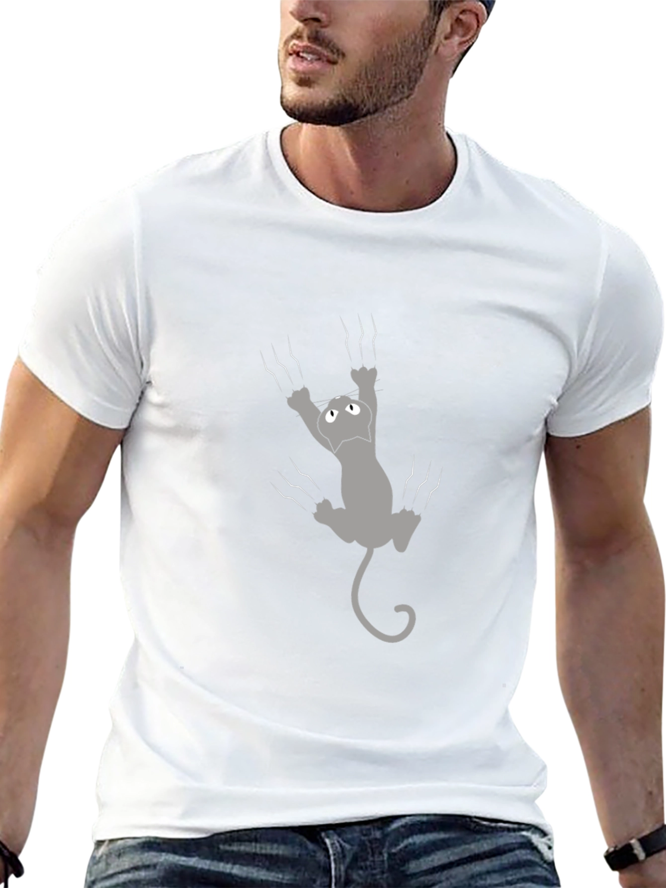Black Climbing Cat Graphic Tee - Funny Novelty T-Shirt view 13