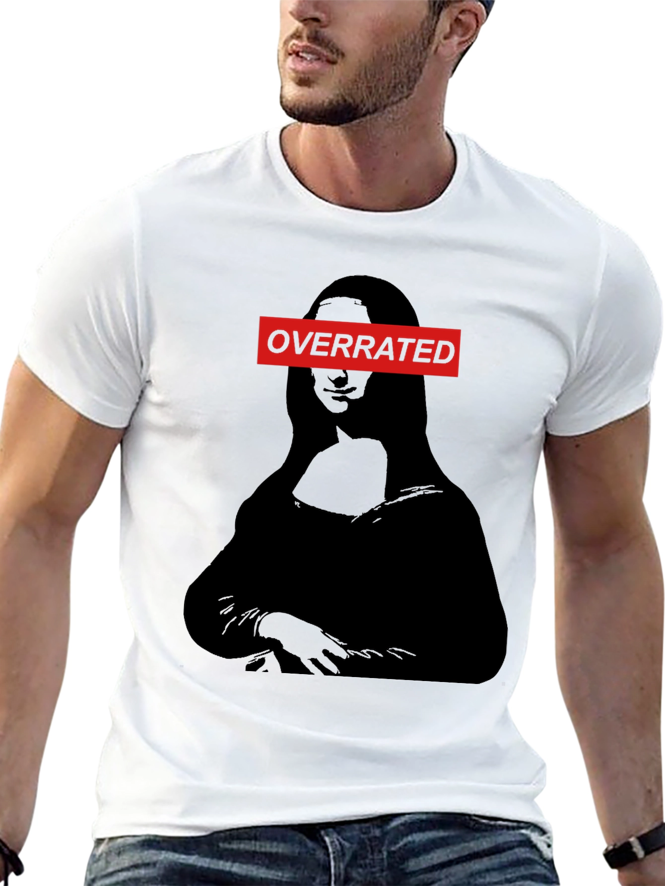 Black Overrated Mona Lisa Graphic Tee - Unique Humor T-Shirt view 13
