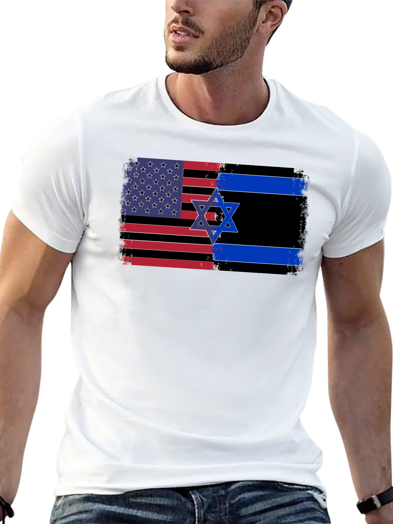 Black USA Israel Flag Graphic Tee view 13