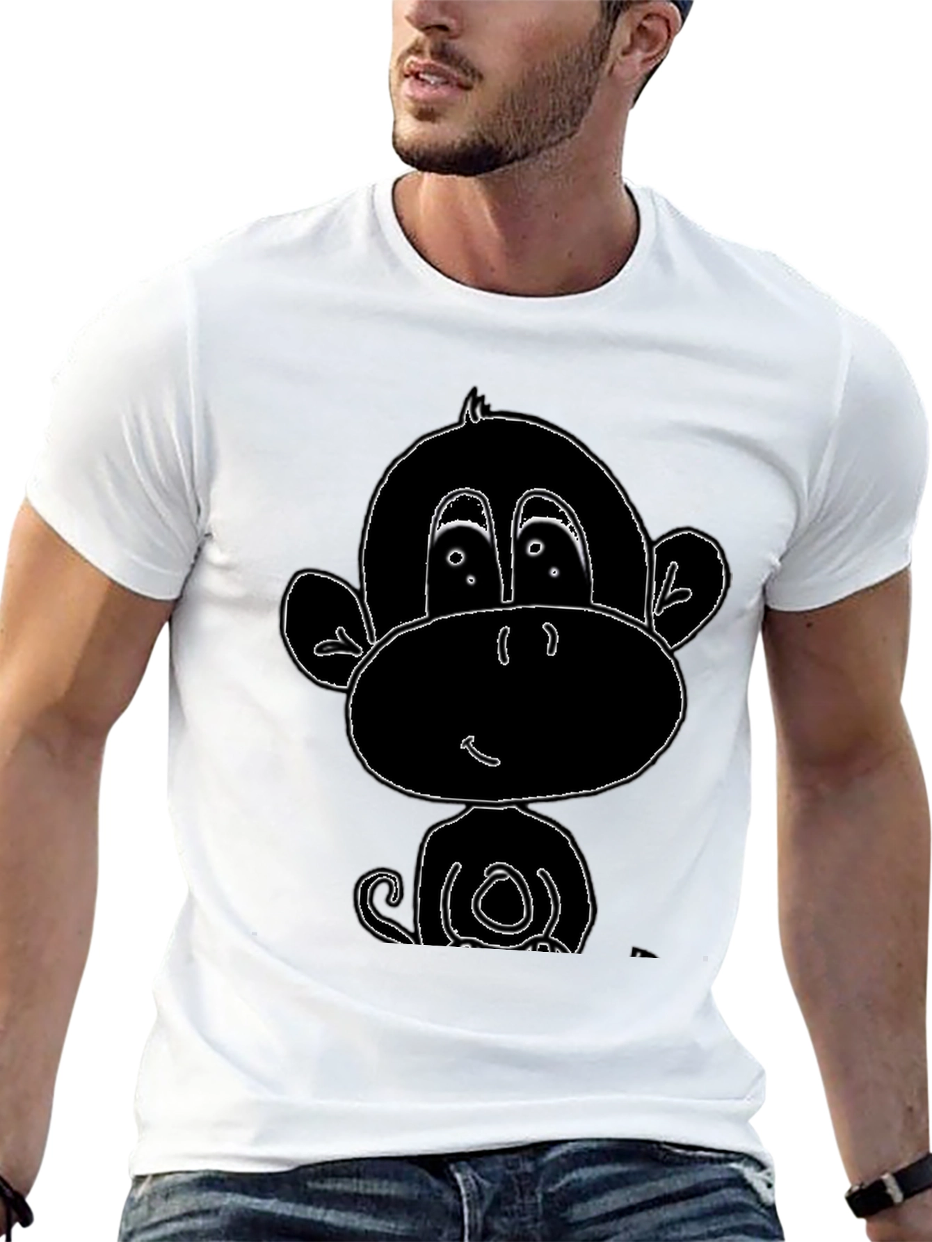 Black Cartoon Monkey Graphic Tee - Black view 13