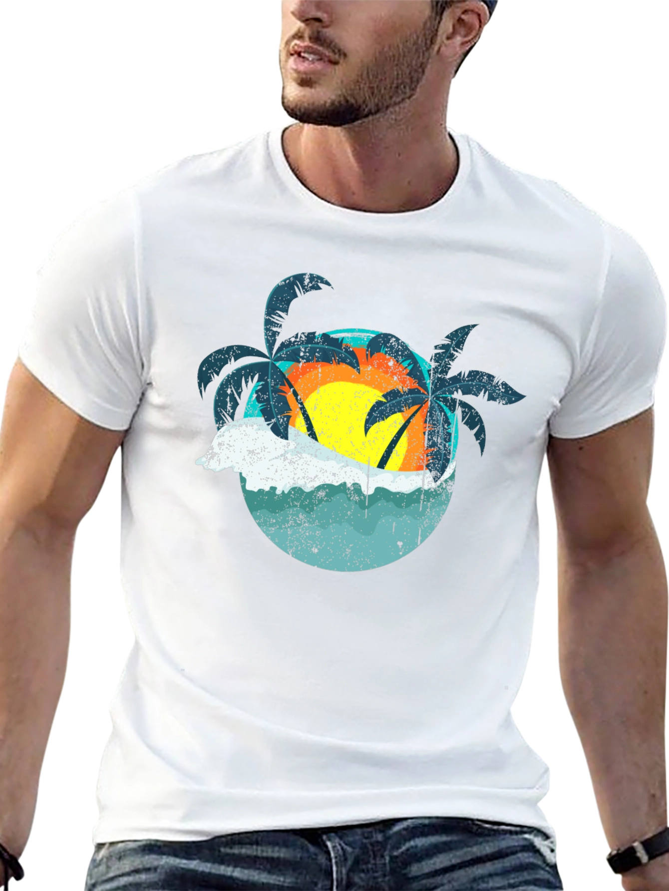 Black Retro Sunset Palms T-Shirt - Black view 13
