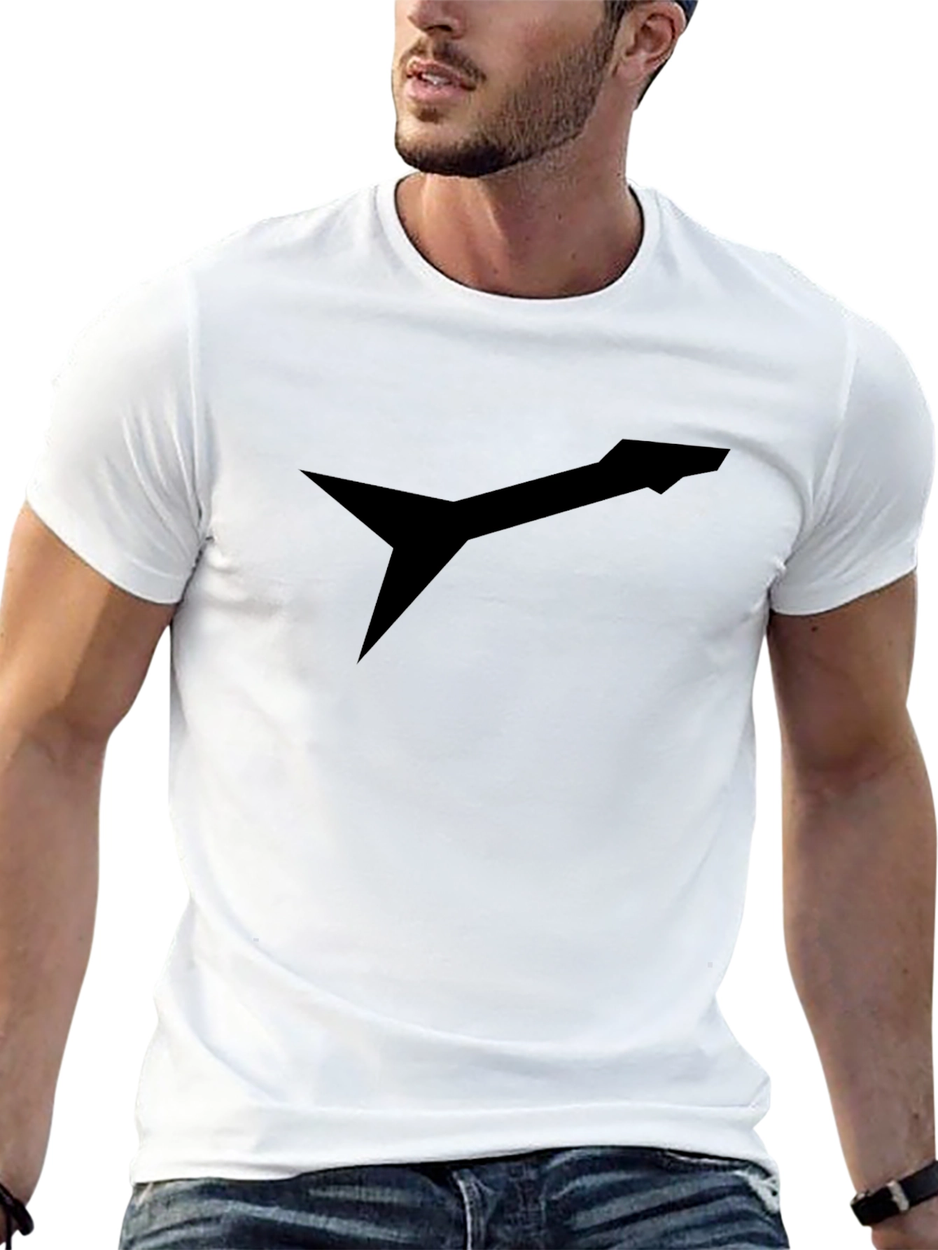 Black Men's Black Graphic Tee - Modern Arrow Design view 13