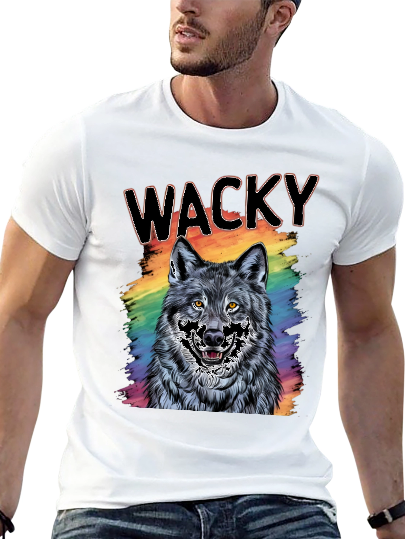 Black Wacky Wolf Graphic Tee - Colorful Animal T-Shirt view 13