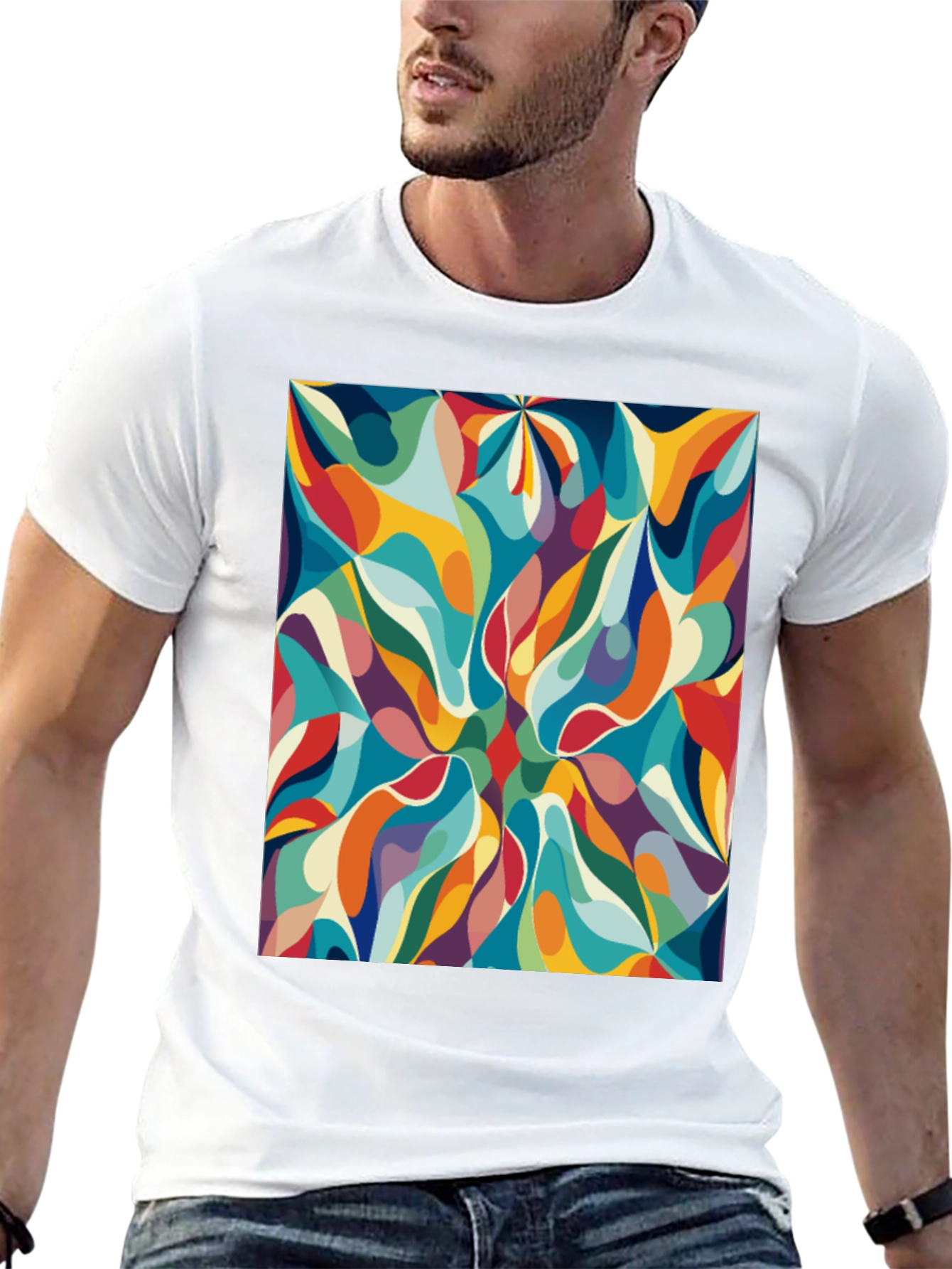 Black Retro Abstract Graphic Print Tee - Bold Style view 13
