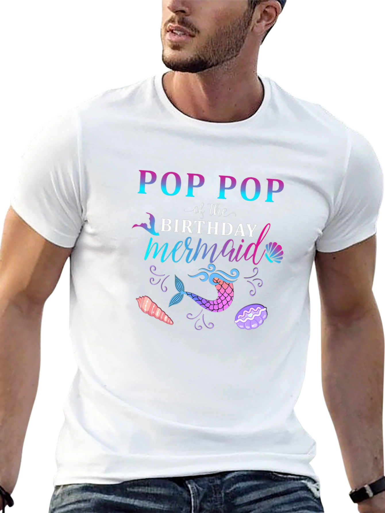 Black Pop Pop Mermaid Birthday T-Shirt view 13