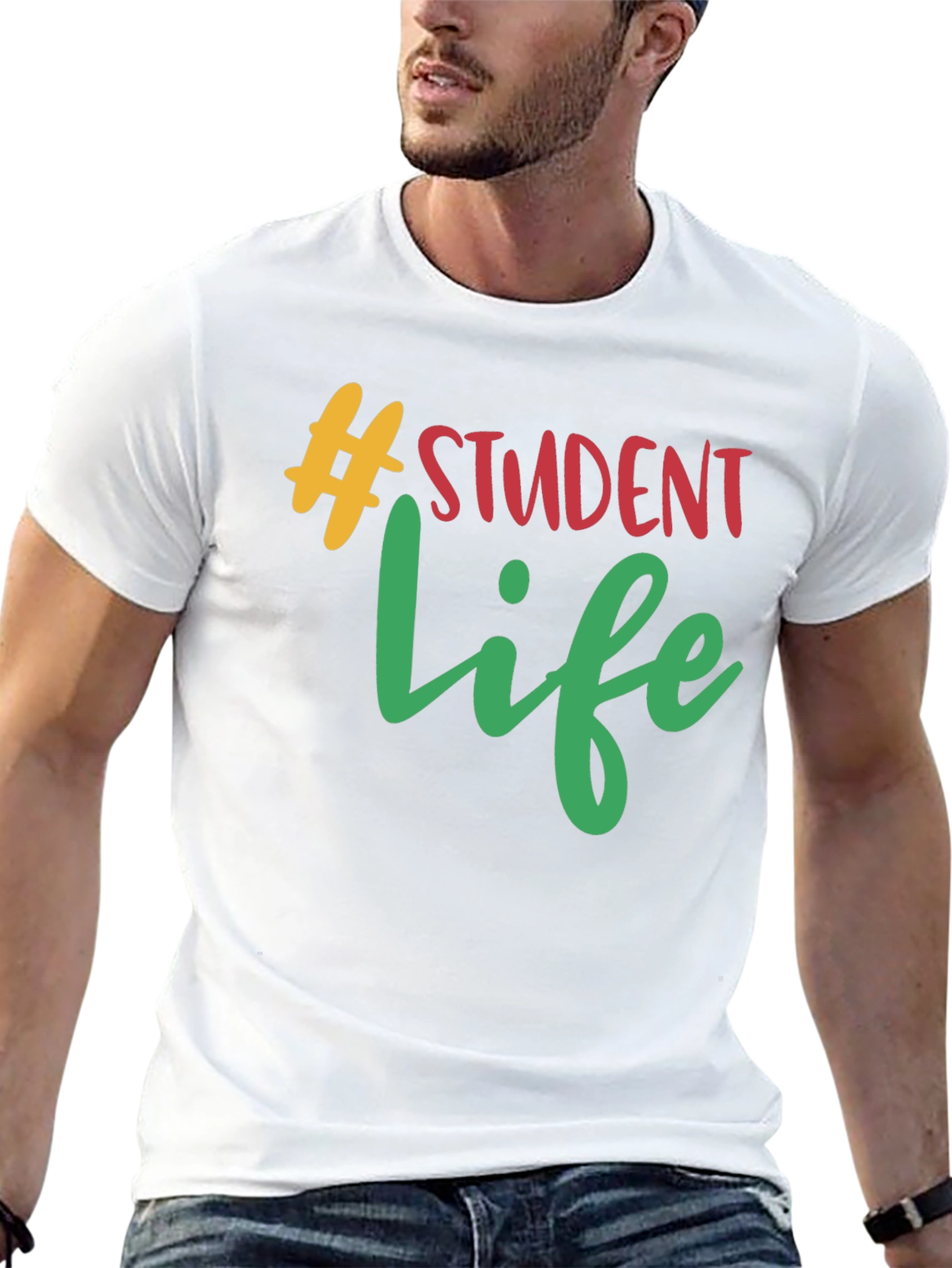 Black Student Life Graphic Tee - Black Cotton T-Shirt view 13