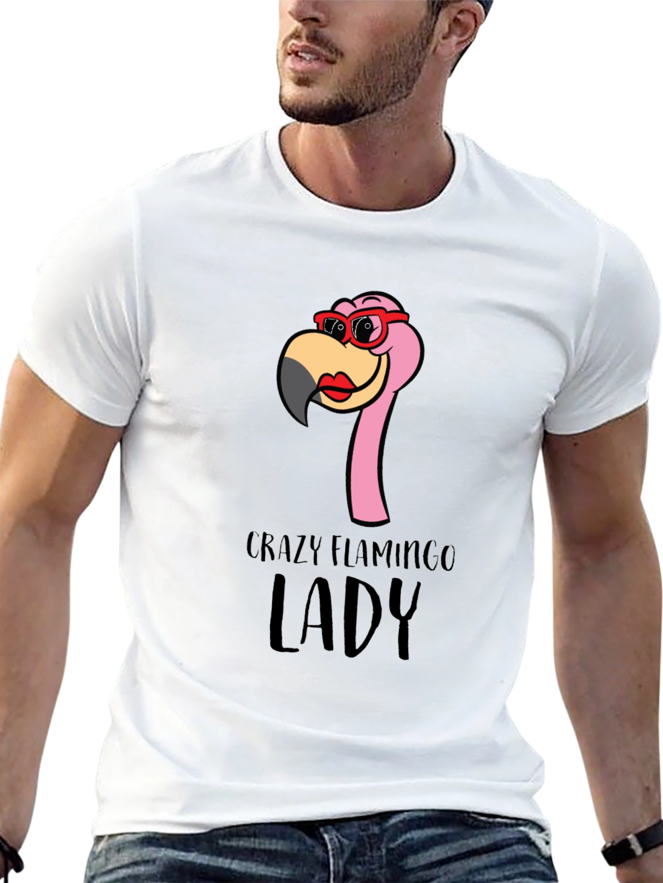 Black Crazy Flamingo Lady T-Shirt - Fun Novelty Tee view 13