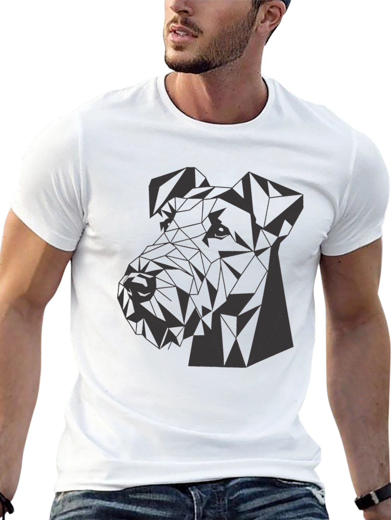 Black Geometric Dog Graphic Tee - Modern Style view 13
