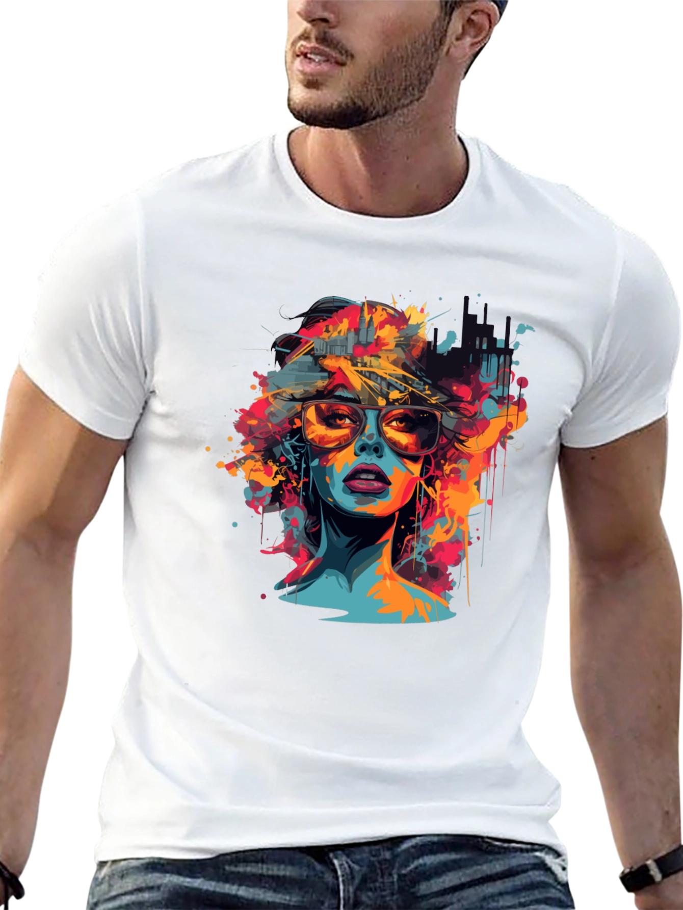 Black Vibrant Woman Graphic Tee - Unisex Black T-Shirt view 13