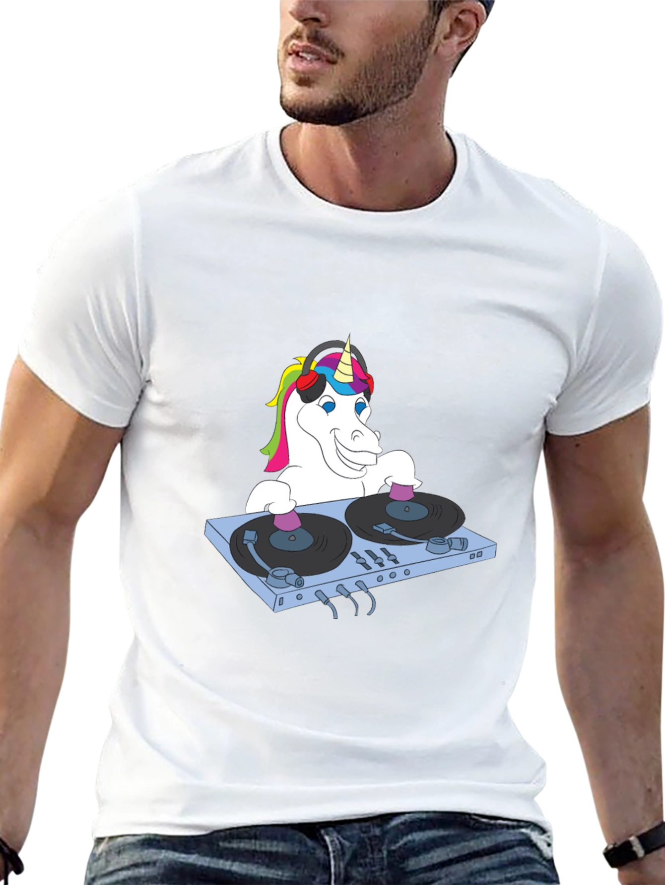 Black DJ Unicorn Graphic T-Shirt - Funky Music Lover Tee view 13
