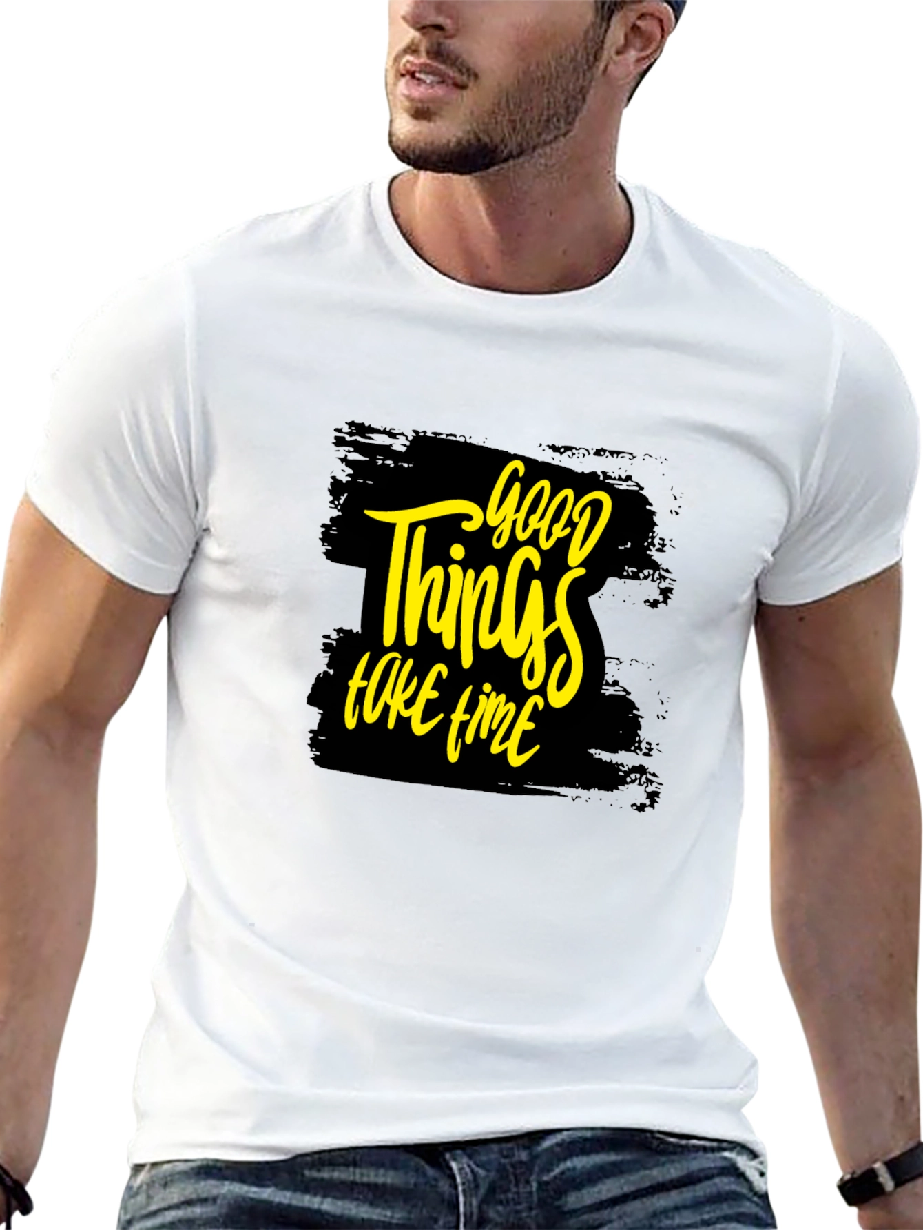 Black Good Things Take Time T-Shirt - Black view 13