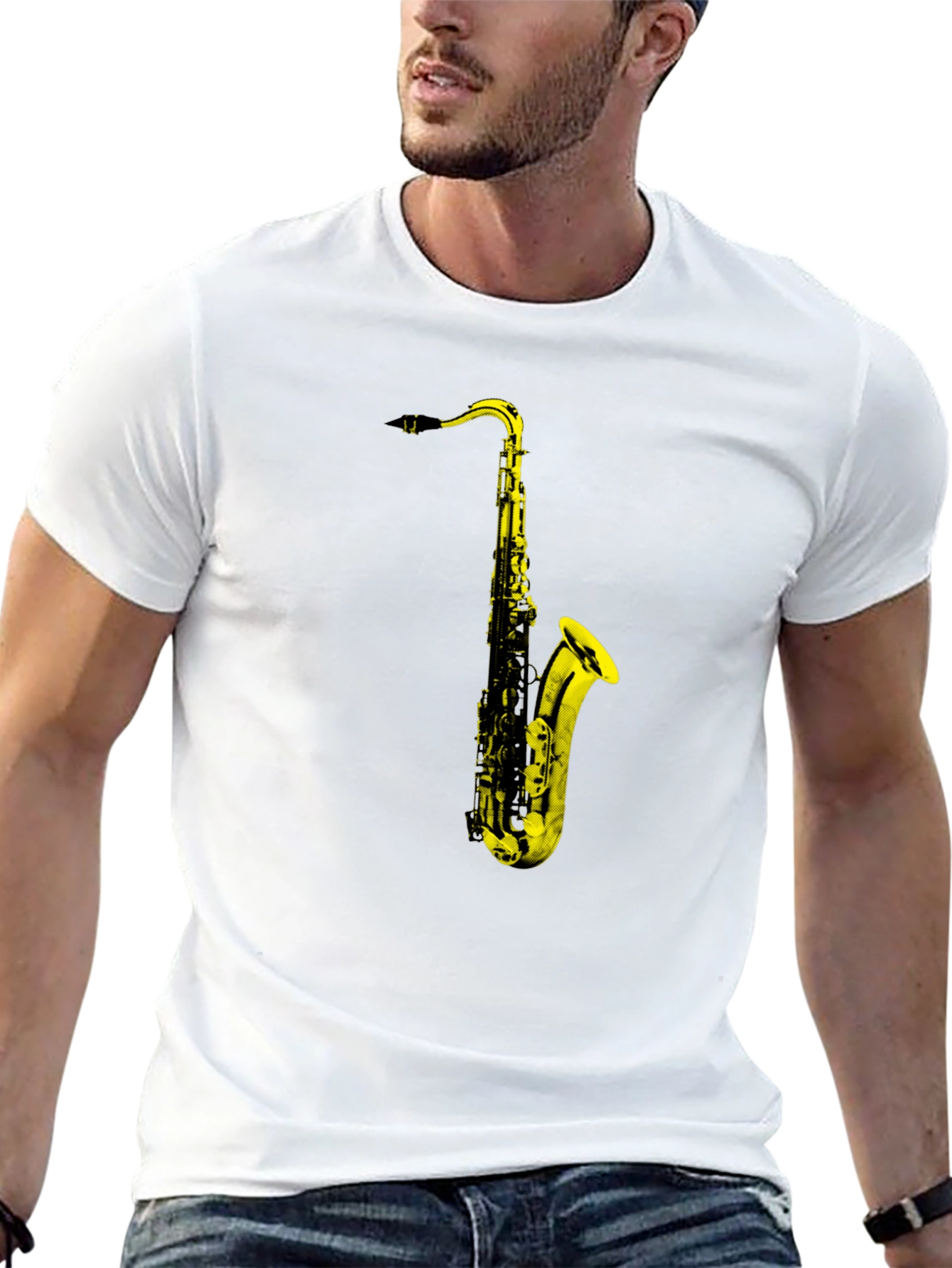 Black Saxophone Graphic Print T-Shirt - Black view 13